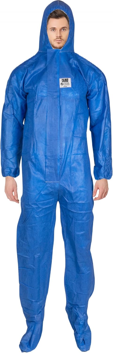 ATERET Disposable Coveralls I 5 Pack, Blue I Protective Suits, Fire Retardant, Full Body Suites for Paint, Oil & Gas