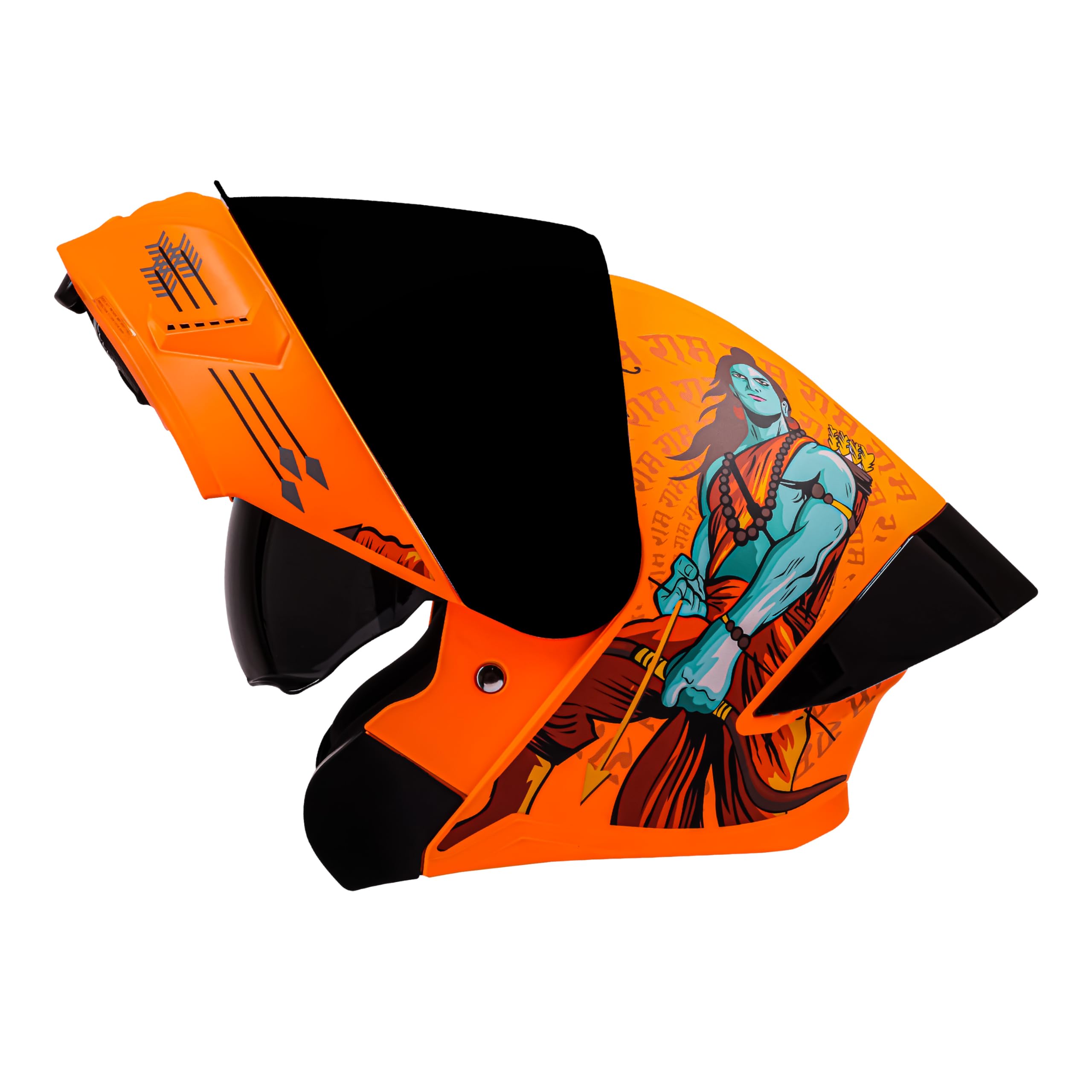 Steelbird SBA-20 Jai Shree Ram ISI Certified Flip-Up Helmet for Men and Women (X-Large 620 MM, Glossy Orange Black)