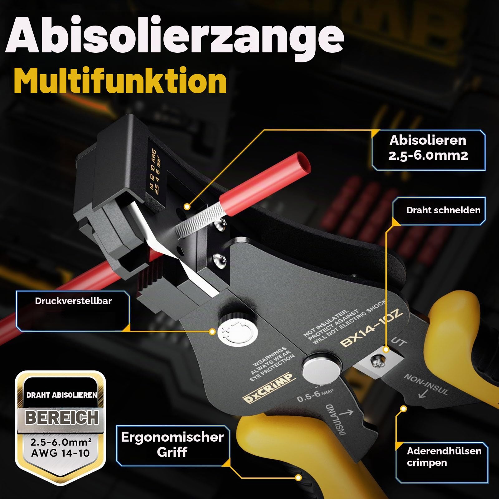 DxCRIMP Solar Crimpzange Set, PV Modul, 10 Paar Stecker für Solarkabel 2,5/4/6mm², Solar Stecker Set mit Schraubenschlüssel und Krimpzange, Abisolierzange