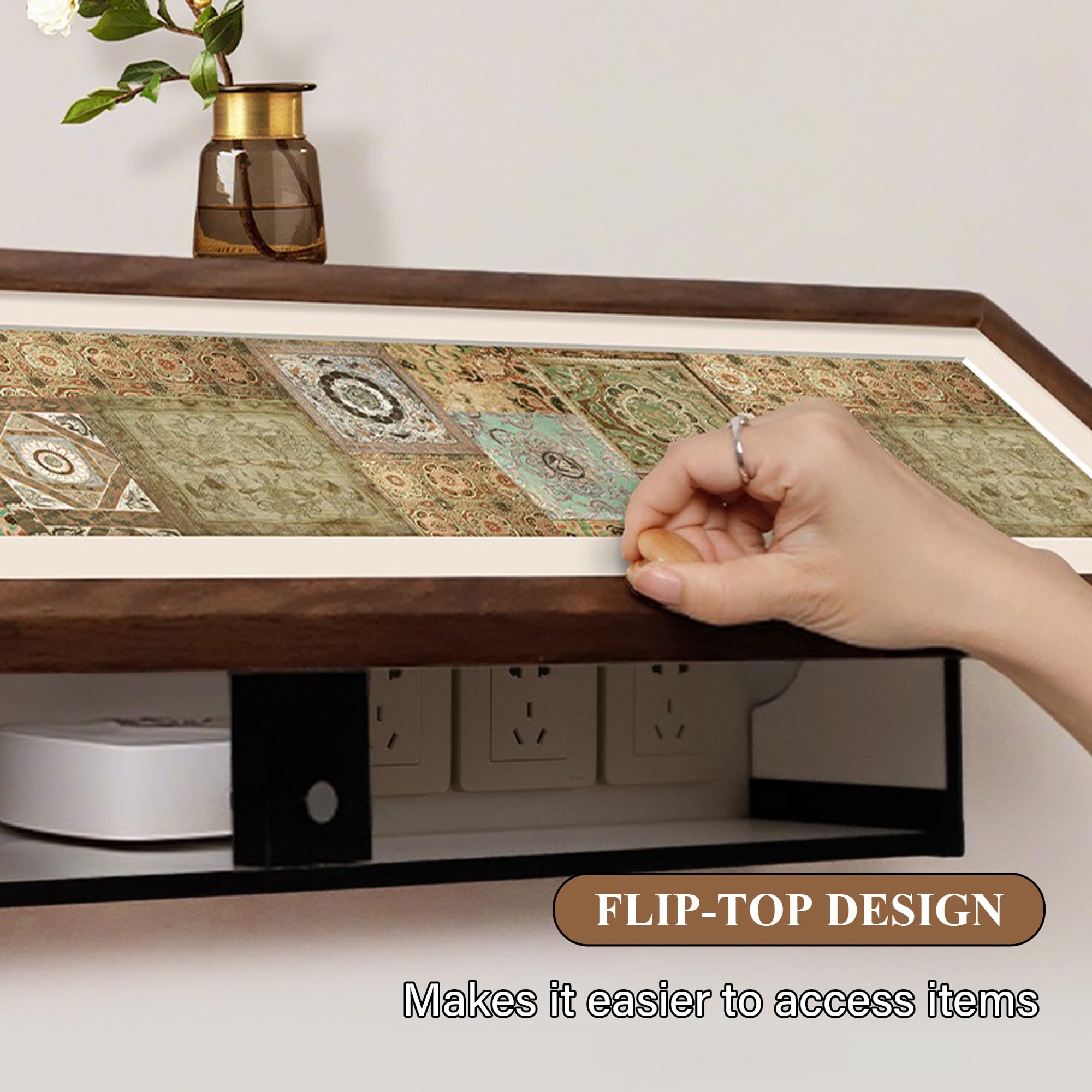 Scatola portaoggetti in legno per router WiFi, mensola decorativa da parete per modem, organizer per la gestione dei cavi per casa e ufficio, design rustico,