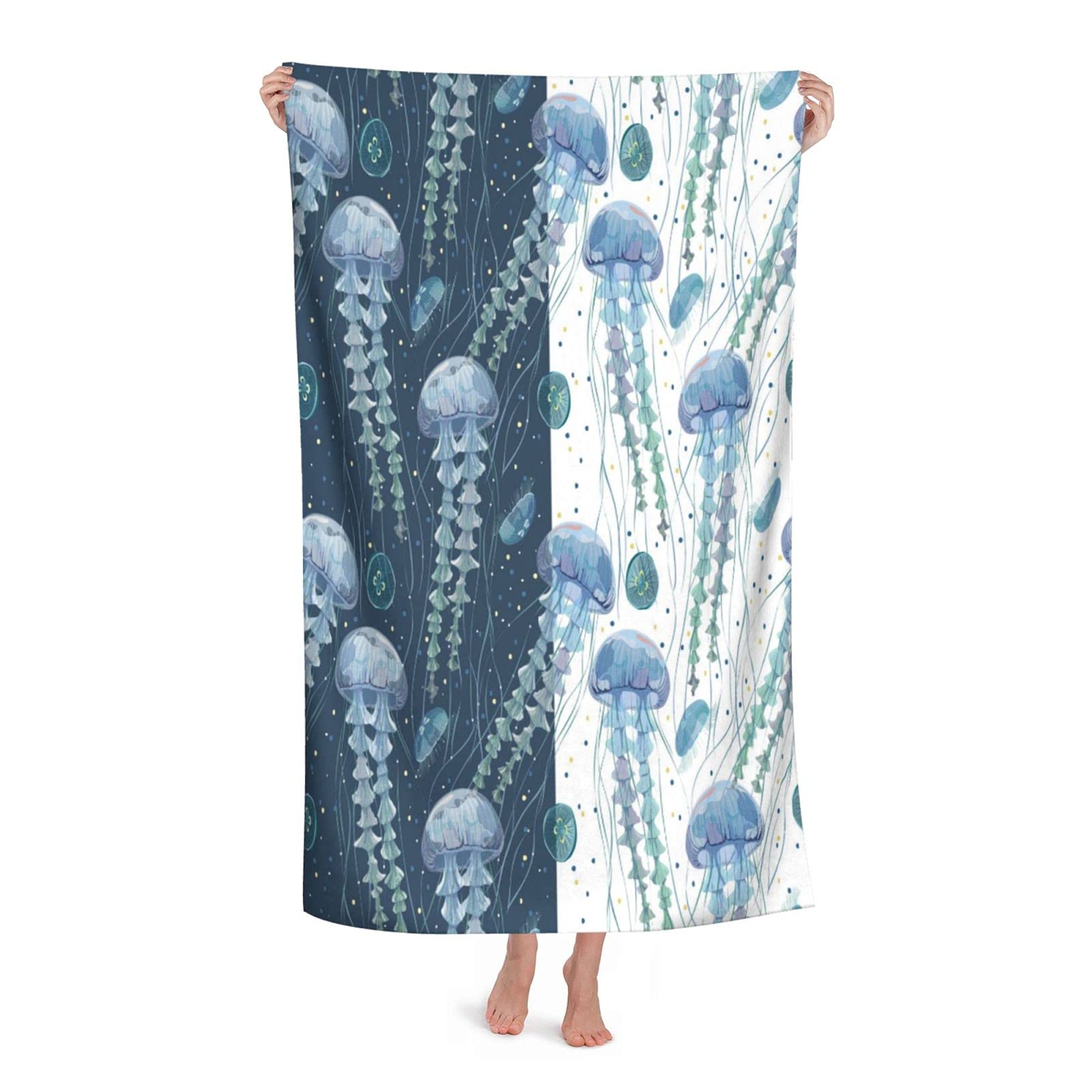 LSRCPD Sea Jellyfishes Beach Towel Highly Absorbent Microfiber Beach Blanket Soft Bath Towels 80 x 130 cm