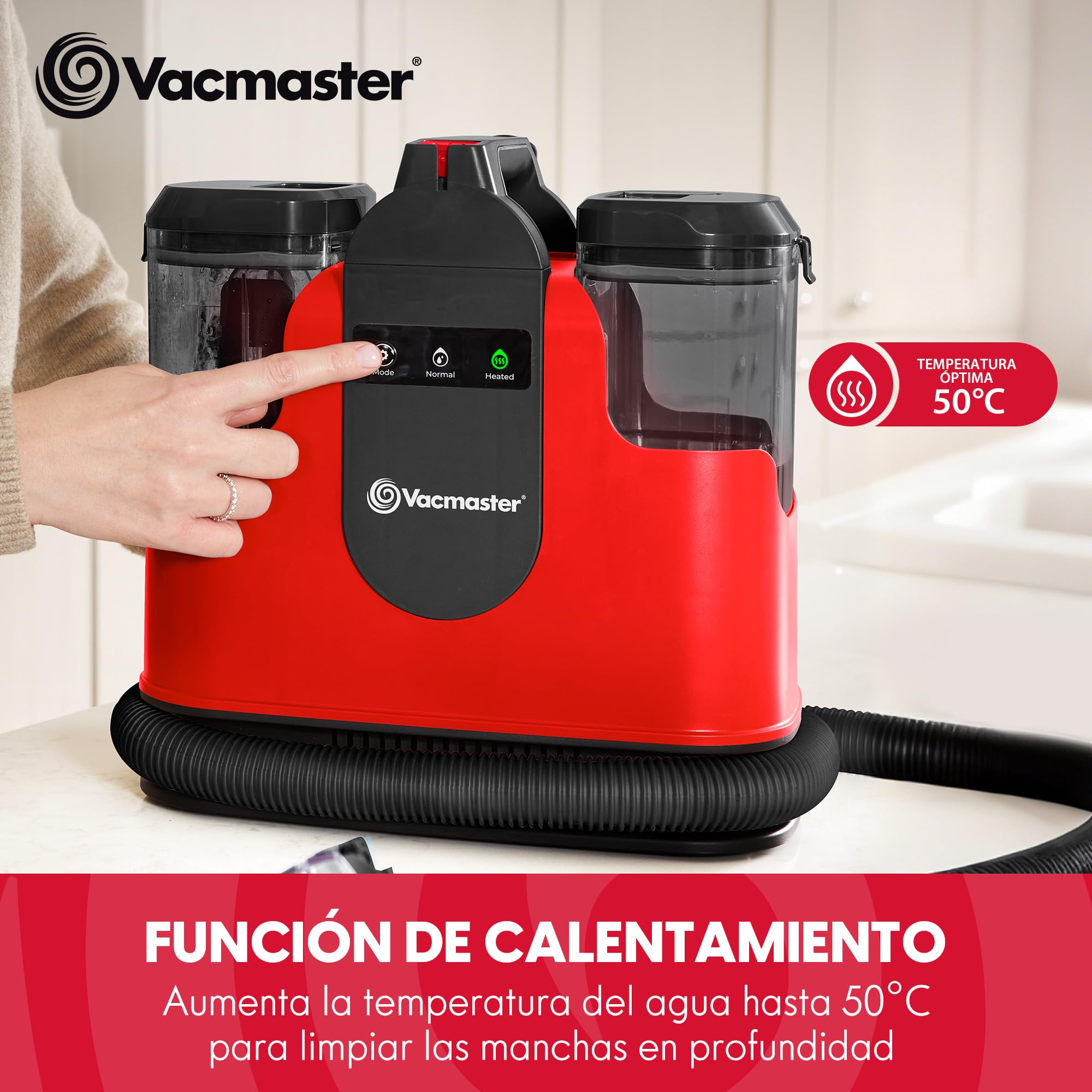 Vacmaster 1150W Aspiradora de Agua Tapicería con Función de Autolimpieza Limpiador de Tapicerías Portátil 17kPa Pelos de Mascotas Sofás Colchones Alfombras Coches Depósito Doble