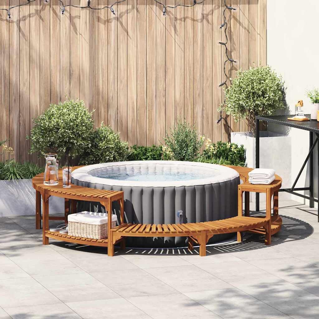 Bordo per vasca idromassaggio marrone, in legno massello di acacia, diametro 255 x 55,5 cm, per piscina, vasca idromassaggio, accessorio per esterni, durevole e decorativo per giardino e