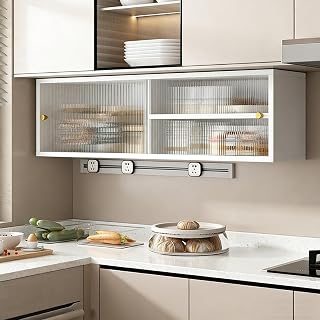Solid Wood Kitchen Wall Glass Cabinet With Sliding Doors, Bathroom Storage Display Cabinet, Adjustable Shelves, Pantry Hanging Storage Stand for Living Room(White,120 * 28 * 35cm/120 * 11 * 13.8in)