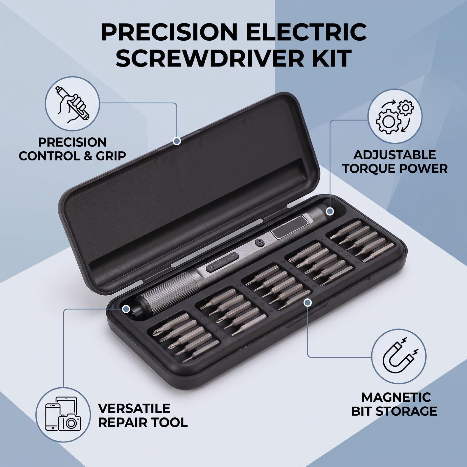 Garosa 25 in 1 Präzisions Elektro Schraubendreher Set S2 Stahl Bits