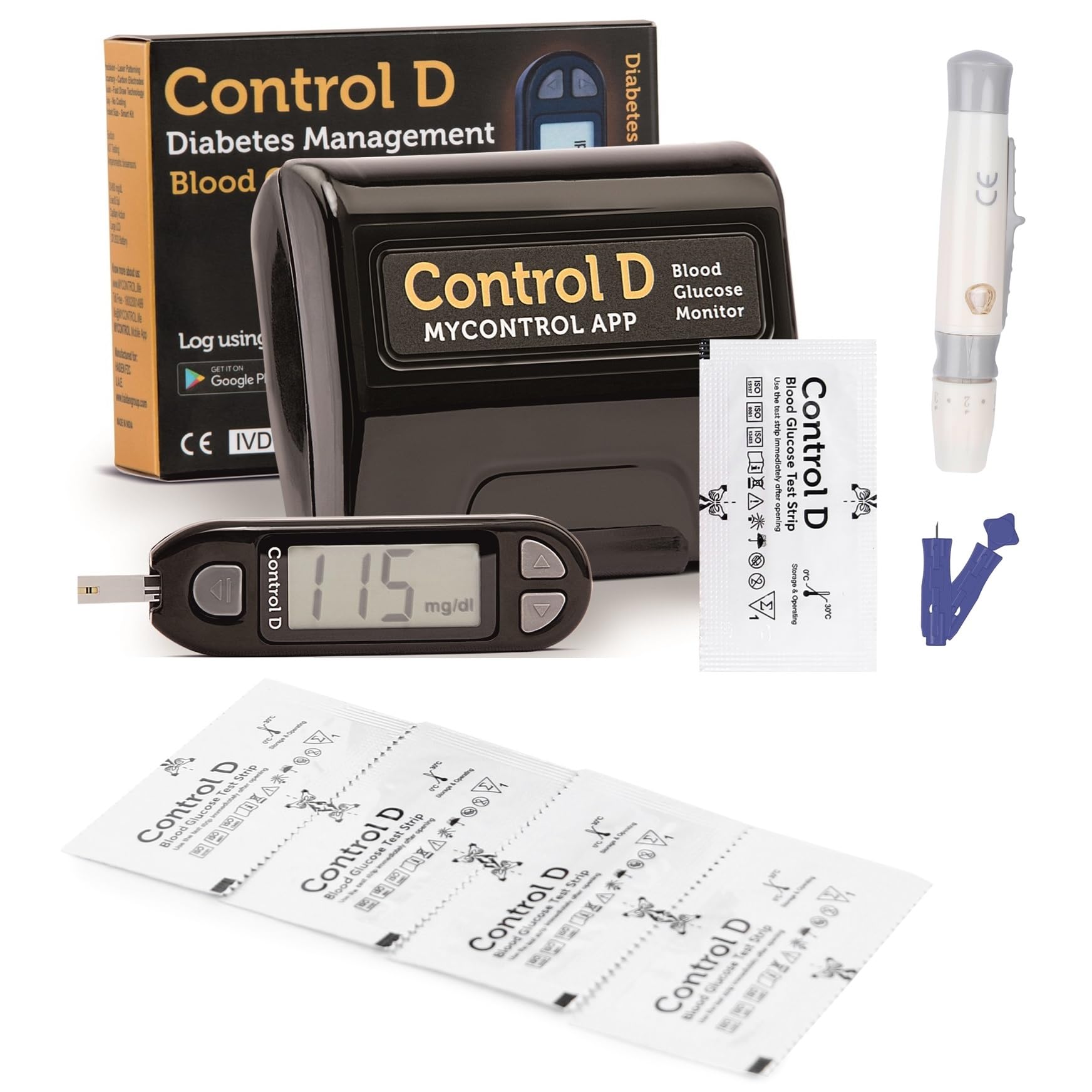 Sponsored Ad - Control D CDMS50 Glucometer kit with 50 Single Foil Strips (Black)