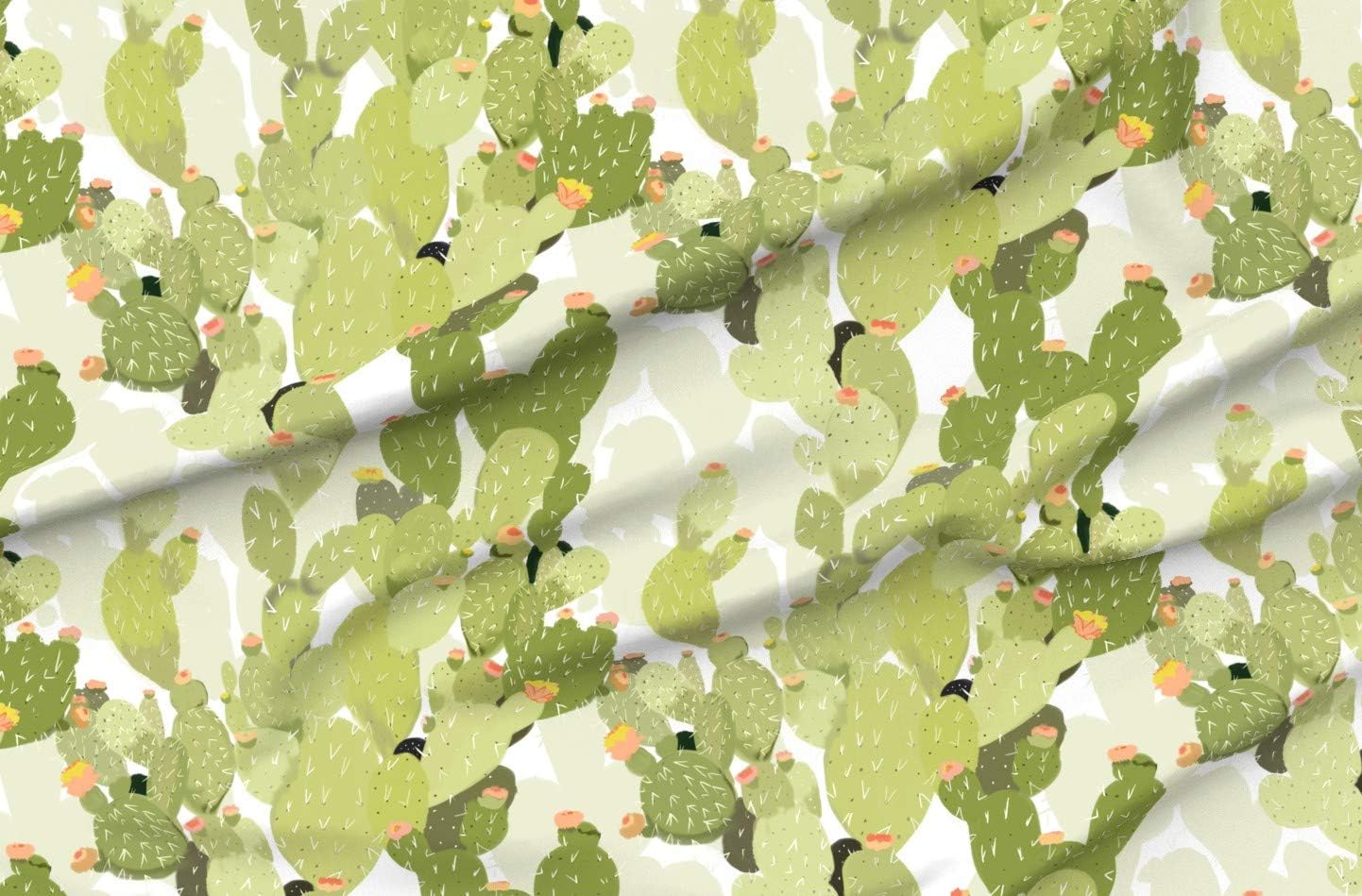 Spoonflower Fabric - Cacti Print Southwest Desert Floral Greenery Botanical Summer Printed on Petal Signature Cotton Fabric Fat Quarter - Sewing Quilting Apparel Crafts Decor
