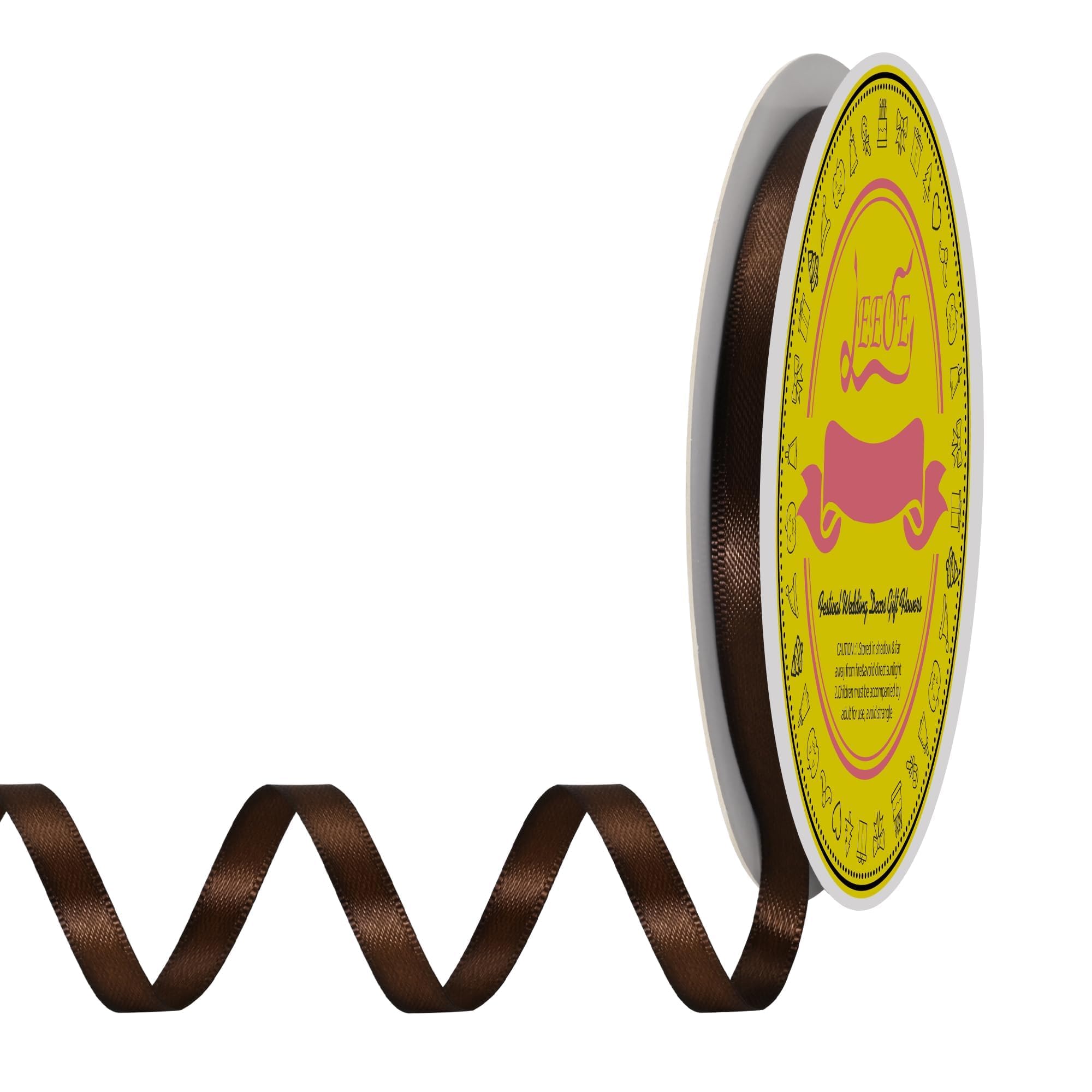 Double Face Brown Satin Ribbon 1/4 inch X 50 Yards Polyester Brown Ribbon for Gift Wrapping Very Suitable for Weddings Party Hair Bow Invitation Decorations and More
