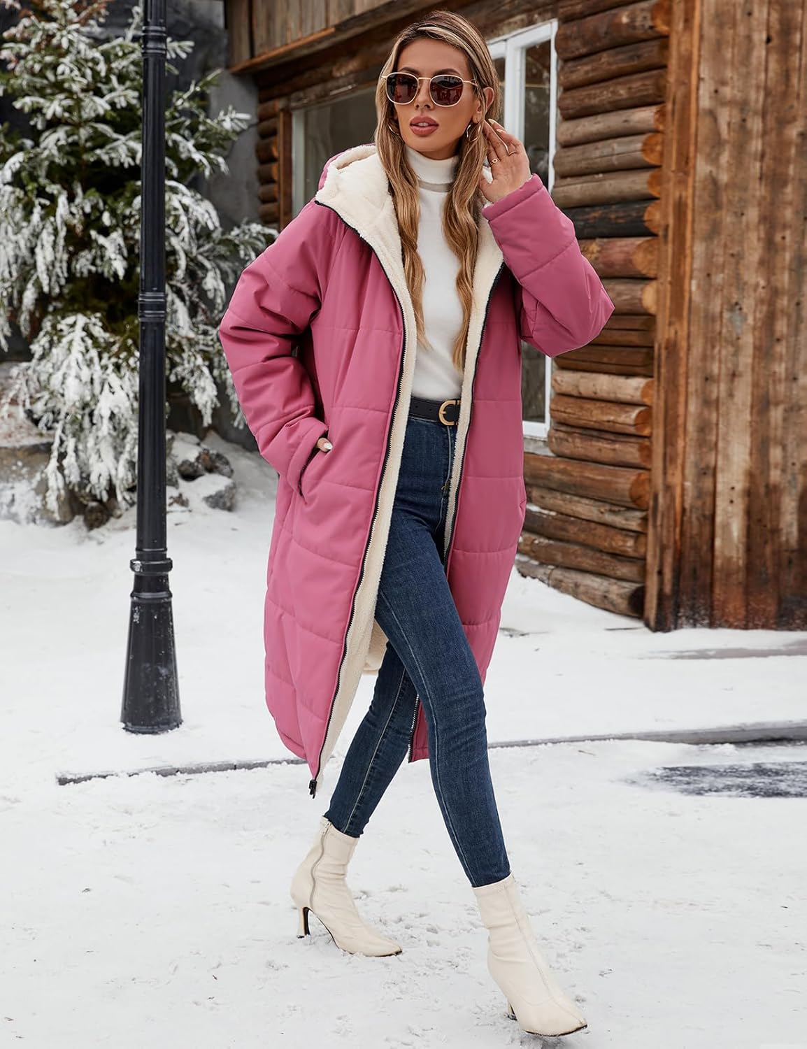 Yusongirl Womens Winter Long Coats Trendy Puffer Jacket Sherpa Fleece Lined Down Coat Long Sleeve Parka Oversized with Hood - Image 3