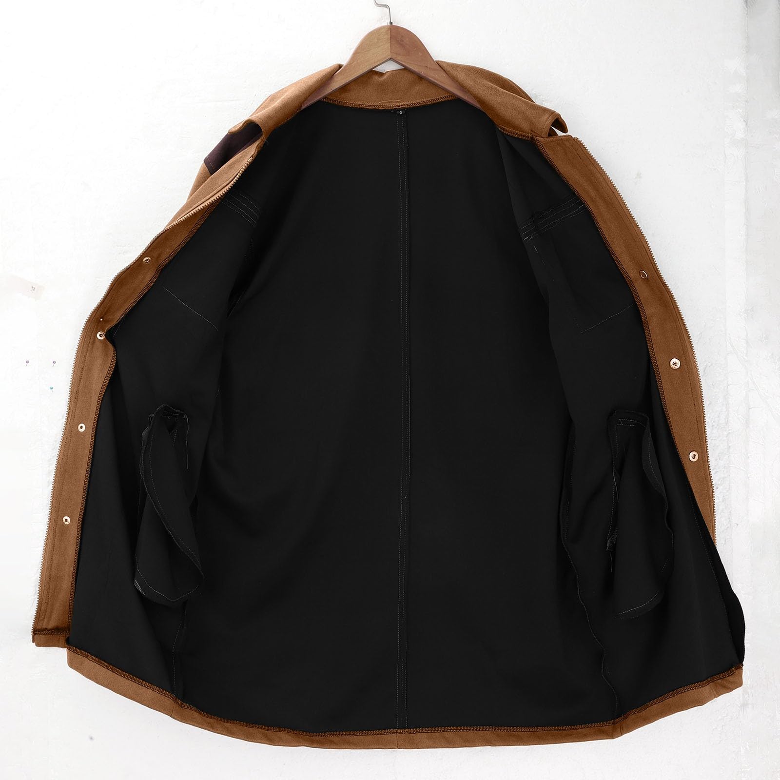 Giacca invernale da uomo, lunga, con bottoni e tasche | Giacca in pelle scamosciata patchwork, colletto a risvolto, cerniera, giacca per le mezze stagioni, con bottoni