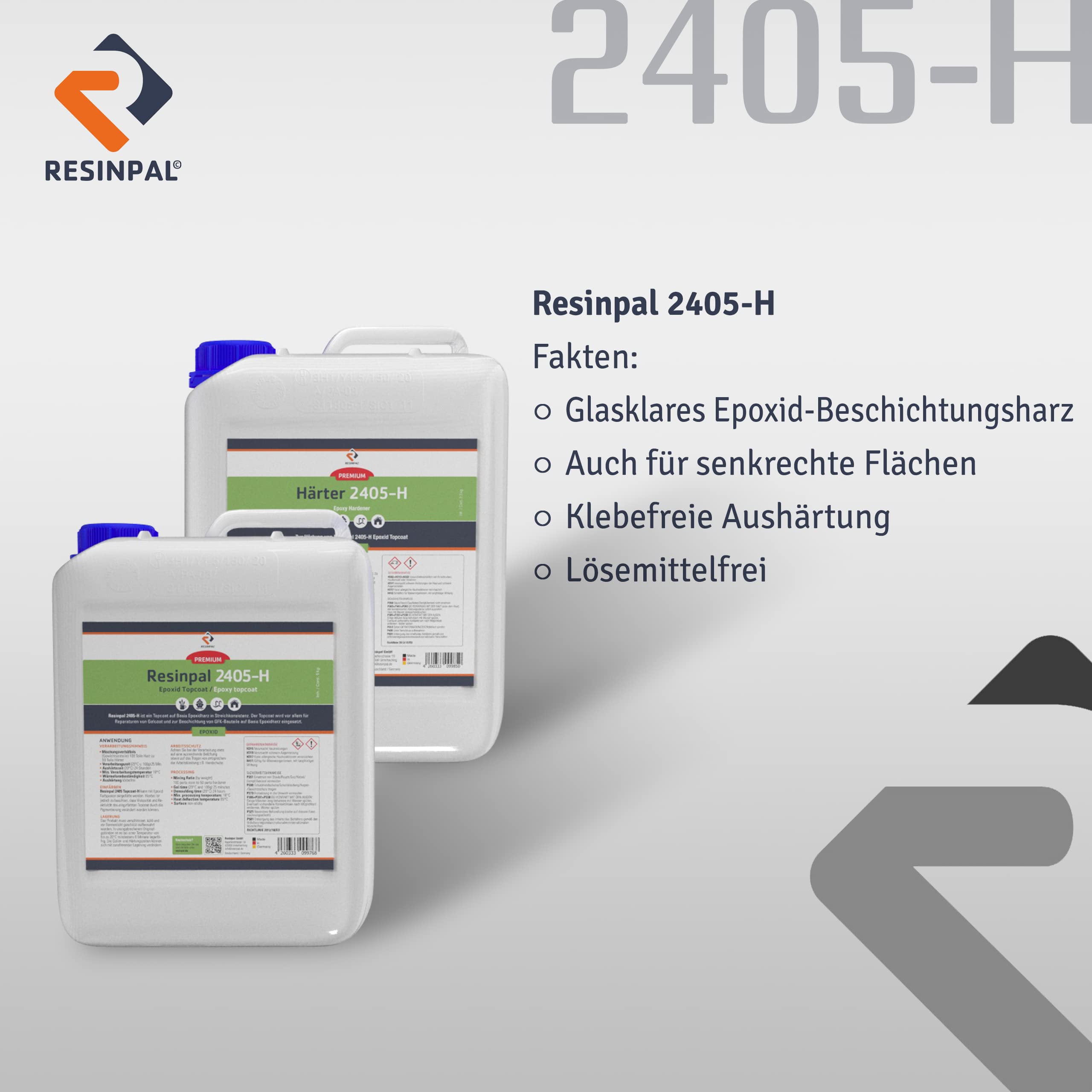 Epoxid Topcoat Resinpal 2405-H | 7,5 kg Epoxy-Topcoat-Set | Glaskar und geruchsarm | Zum Versiegeln und Beschichten | Für Bootsreparatur und als Holzschutz |UV-Resistent | Auf Basis Epoxidharz |