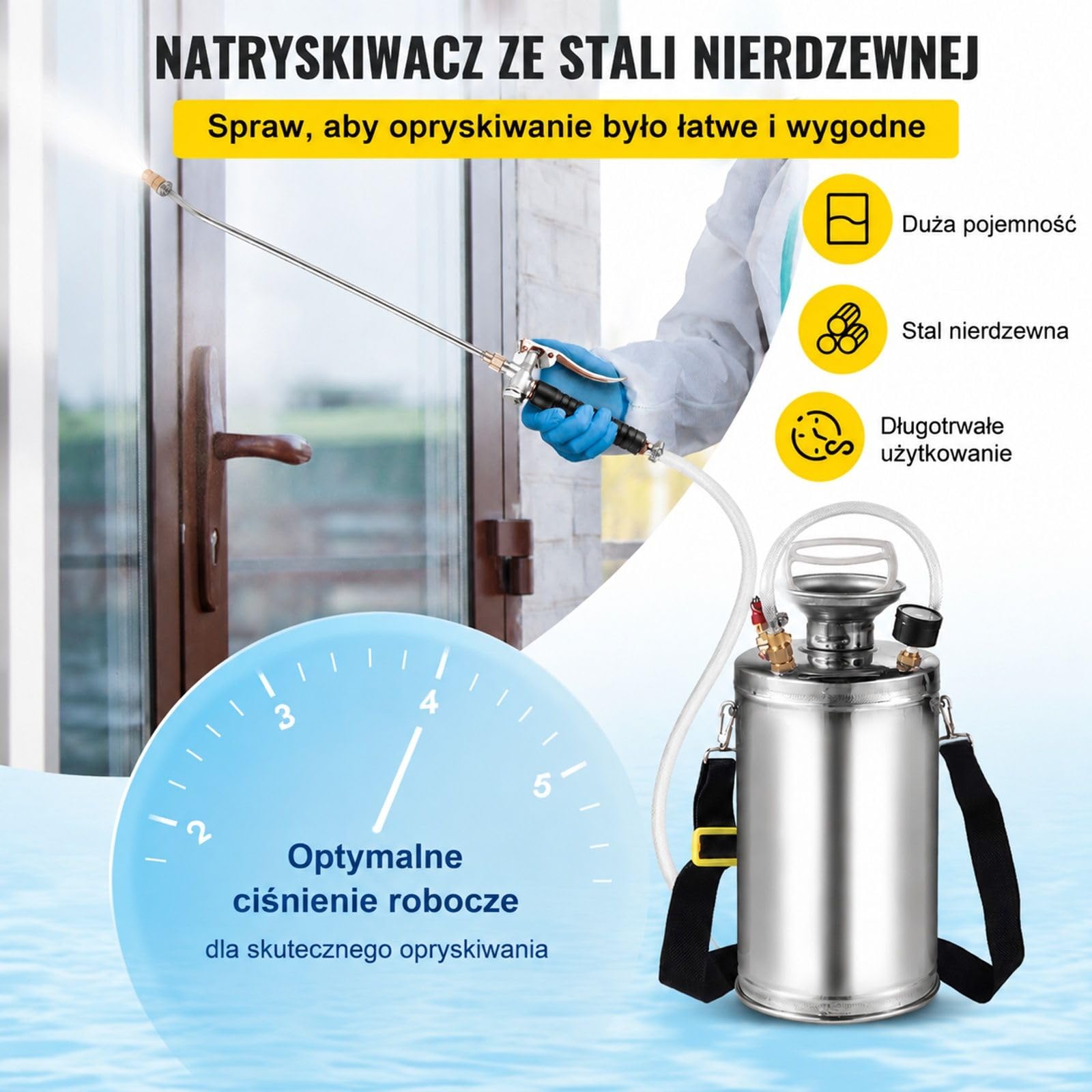 Opryskiwacz ciśnieniowy 6 L ze stali nierdzewnej z pompą ręczną do roślin i ogrodu