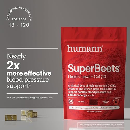 Miniatura 4 de humanN SuperBeets Heart Chews Advanced - 100mg de CoQ10 Plus Extracto de Remolacha y Extracto de Semilla de Uva, 60
