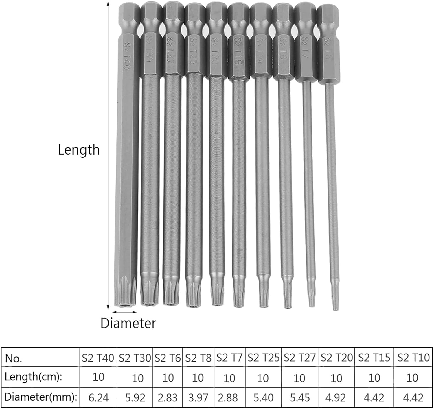 Steel Star Head Screwdriver Set, Inch Screwdriver Bits 10Pcs 100Mm Inch Hex Shank Multiple Sizes Professional Maintenance Suitable Screwdriver Bits Set Hex Shank Drill Bits