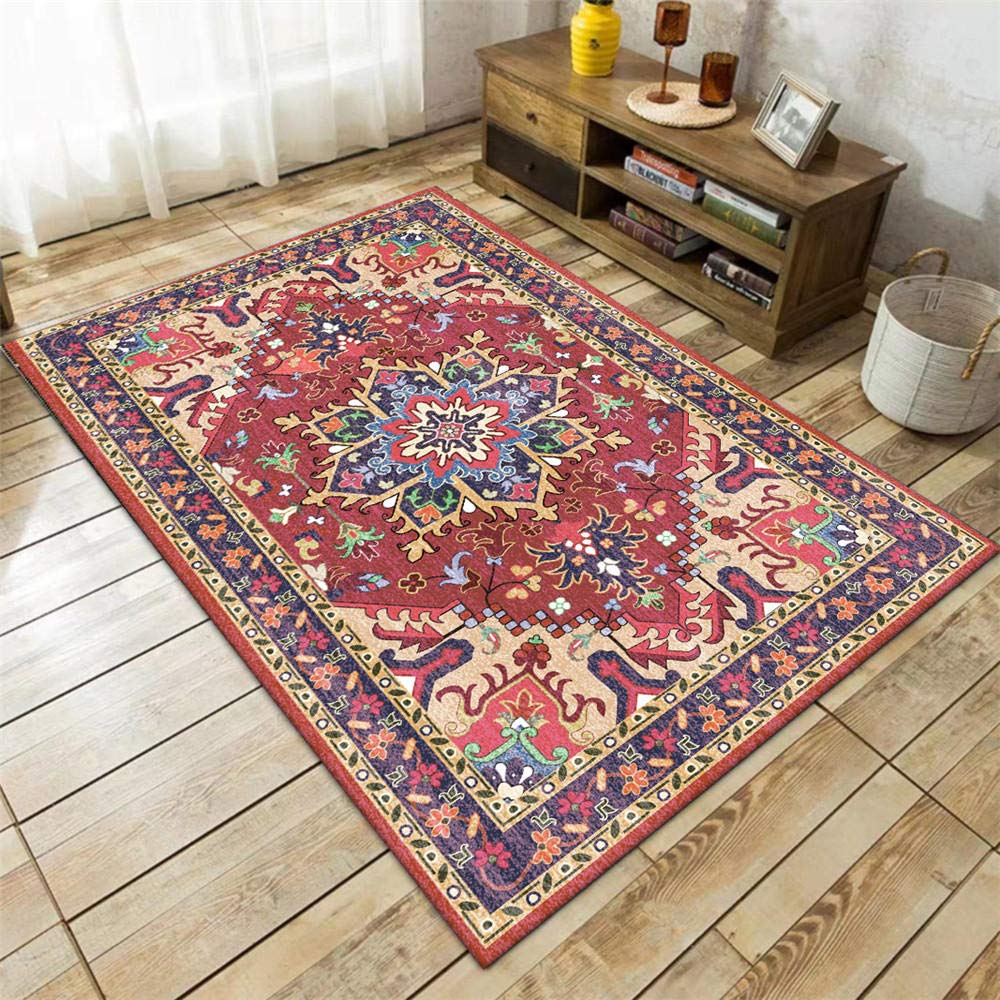 Tapis rectangulaire vintage bohème 40x120cm résistant pour couloir