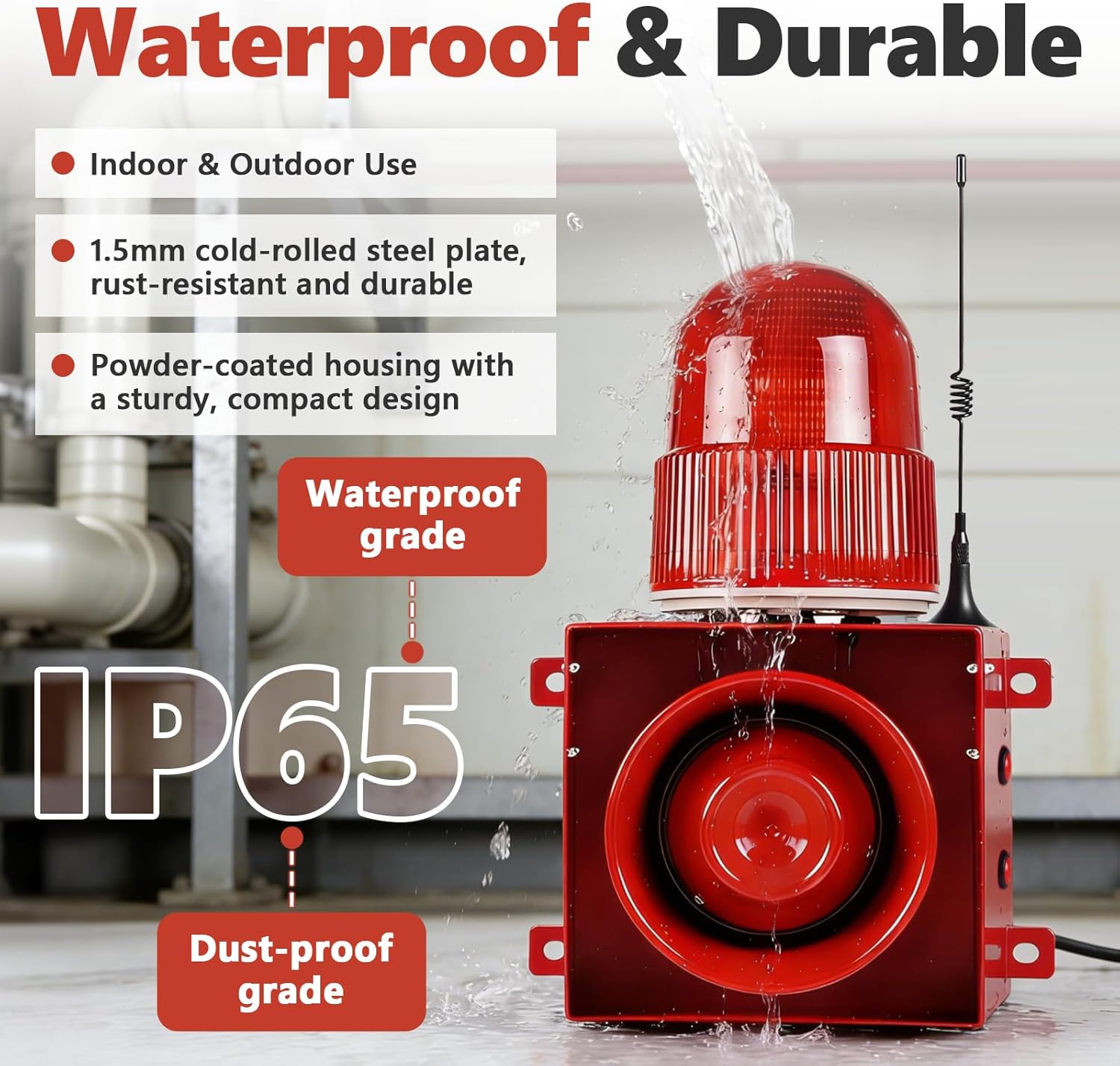 Wireless Industrial Siren Alarm 0.311 Mile Outdoor Siren Strobe 120dB Remote Control Sound and Light Alarm IP65 Waterproof Emergency Strobe Warning Light (110V Without Plug)