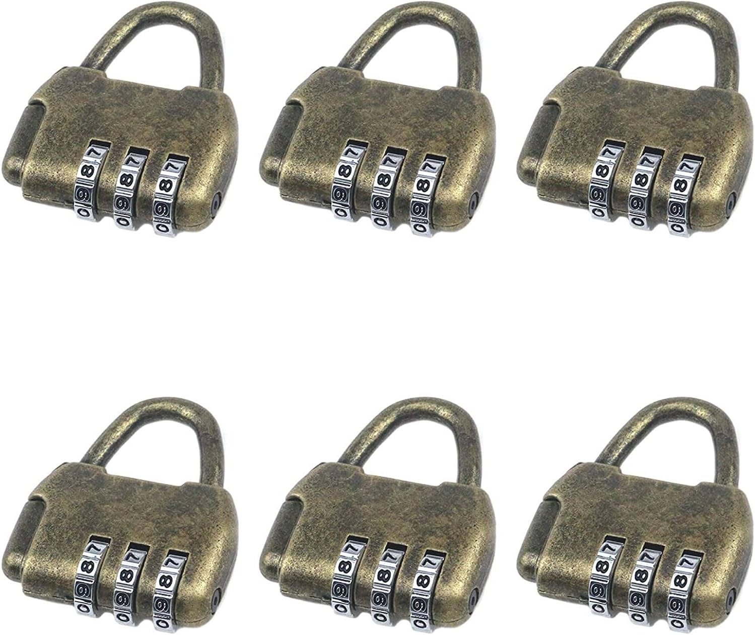 luggage locks,padlock, 6pcs Antique Bronze Padlock, Pop up Zinc Alloy Lock, Three Bits Changeable Password Lock, Default Password(000) Combination Padlocks