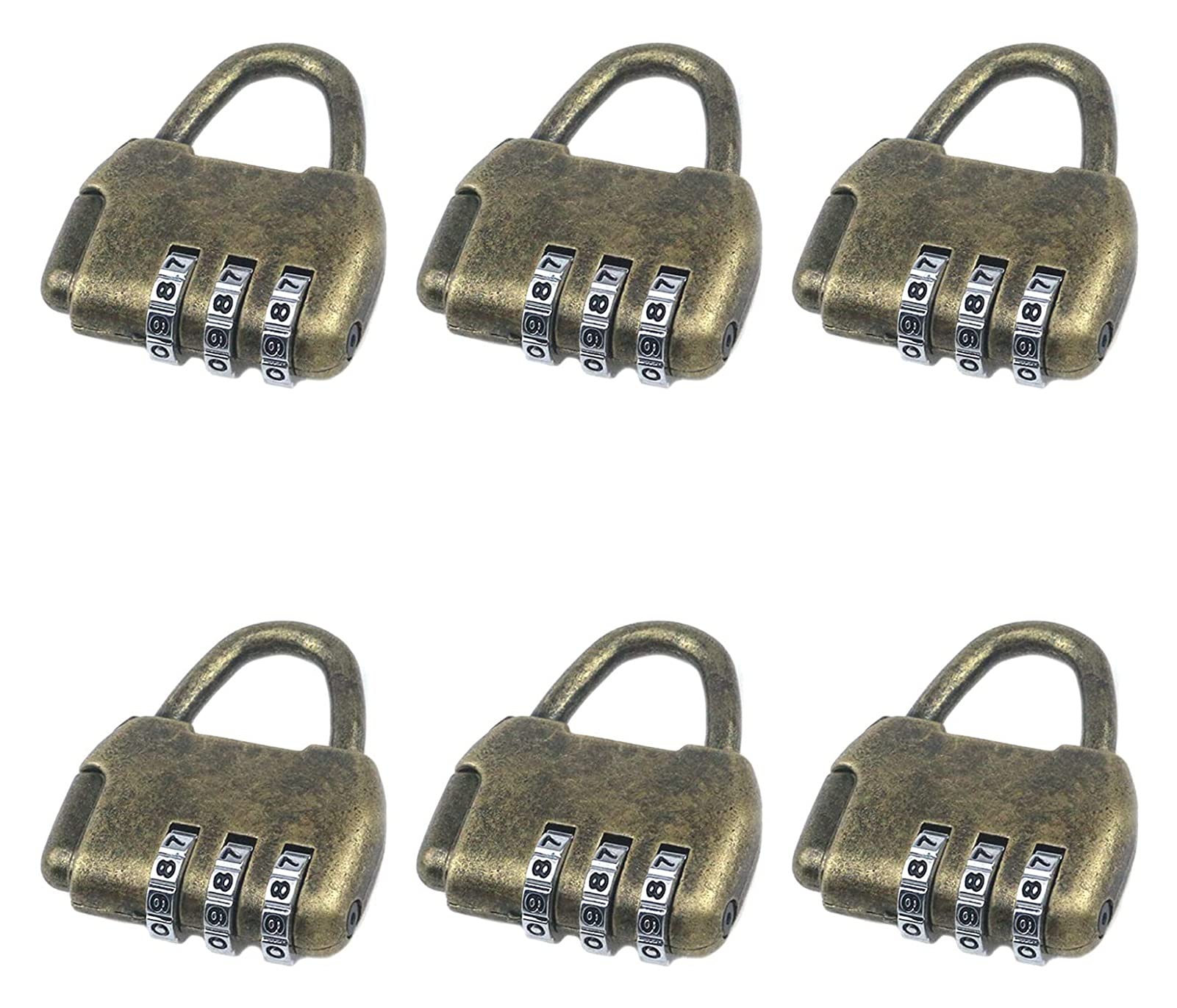 Padlocks with Code， 6pcs Pop up Zinc Alloy Lock, Three Bits Changeable Password, Default Combination Padlocks