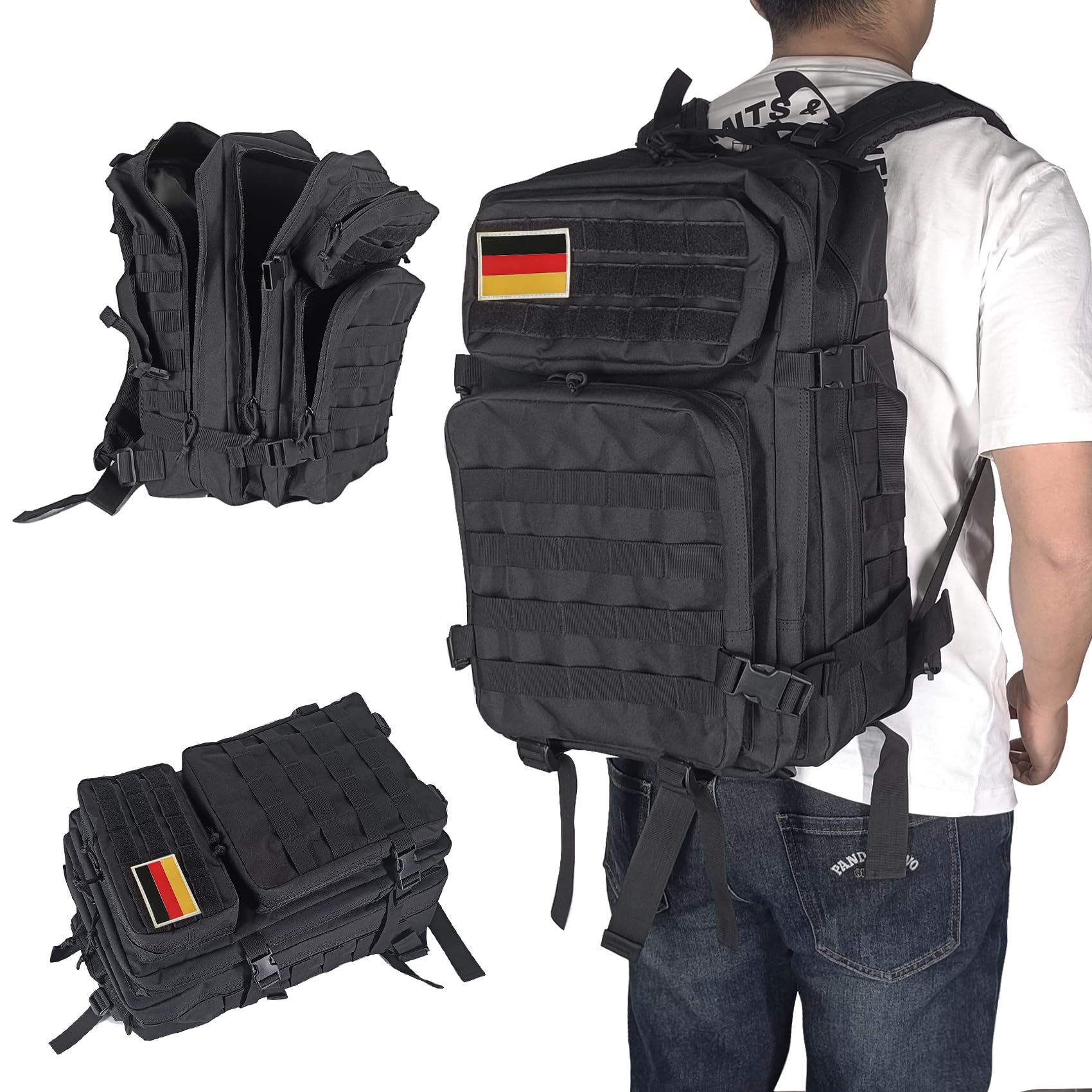 Oreunik Militär Rucksack Herren,45L Wasserdicht Taktischer Bundeswehr Rucksack Molle Rucksäcke Survival Backpack für Wandern im Freien Trekking Camping Wandern Angel Reise Arbeit (Schwarz)