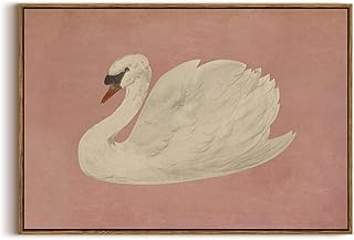 KISSFOX Framed Wall Art Vintage Wall Decor Pink Swan Pictures Retro Animal Canvas Art Rustic Aesthetic Paintings Farmhouse Artwork For Bedroom Living Room Kitchen