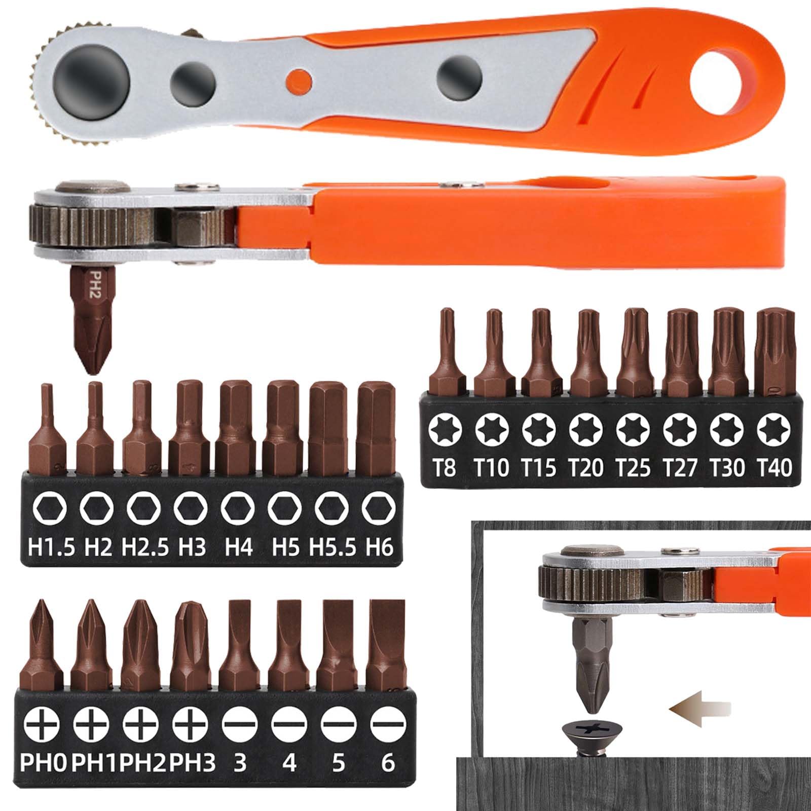 SoundZero Pack of 25 Mini Ratchet, Magnetic Ratchet Wrench, 1/4 Mini Ratchet Screwdriver, Mini Reversible Screwdriver