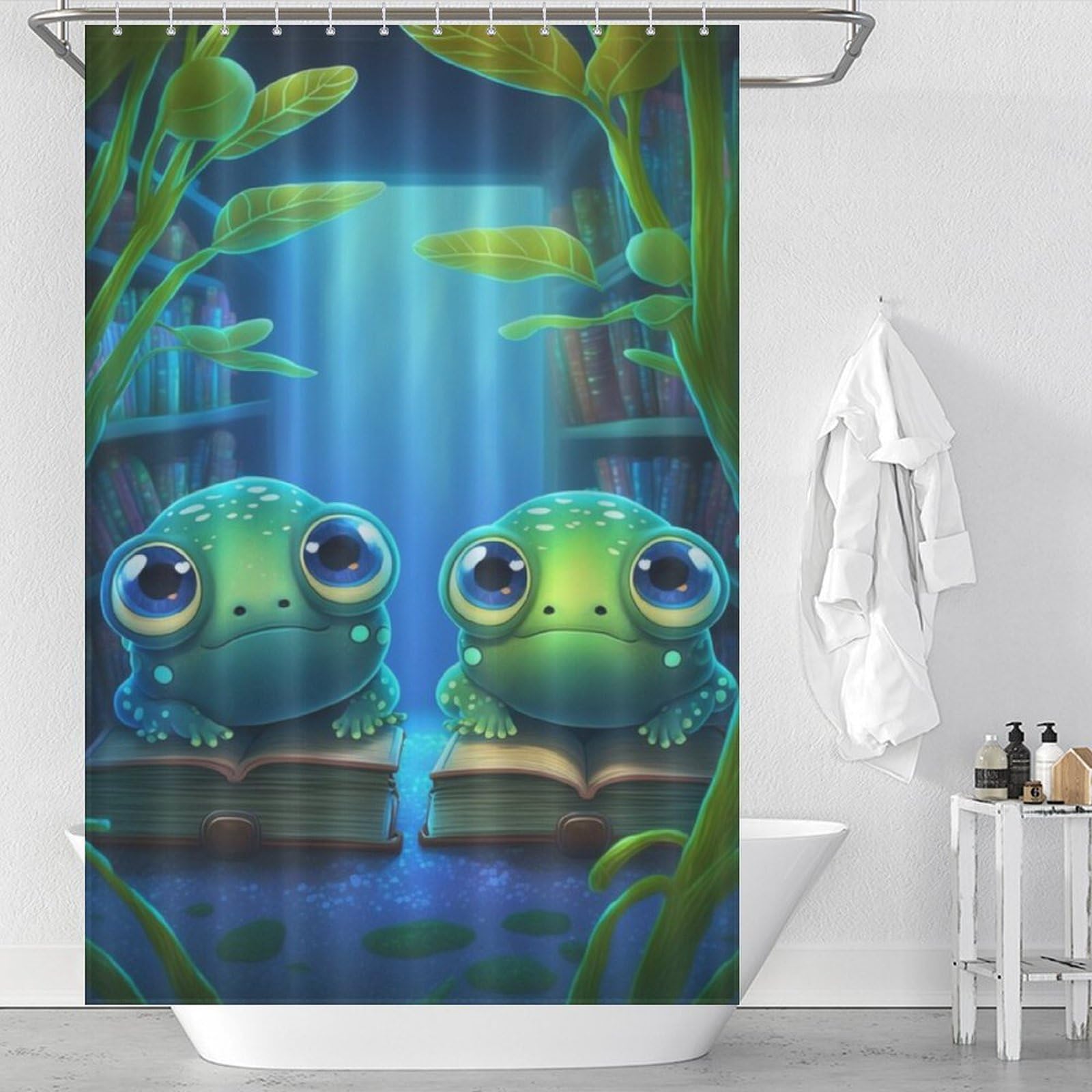 Rideau de douche grenouille amusant en polyester pour égayer votre salle de bain