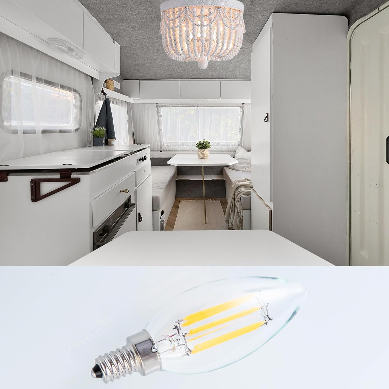 Beonllay 12 Volt LED Candelabra Light Bulb 12-24 Volt Warm White 2700K 60 Watt Equivalent, Low Voltage 12 Volt Light Bulbs E12 Candelabra Base LED Bulb, 3 Pack