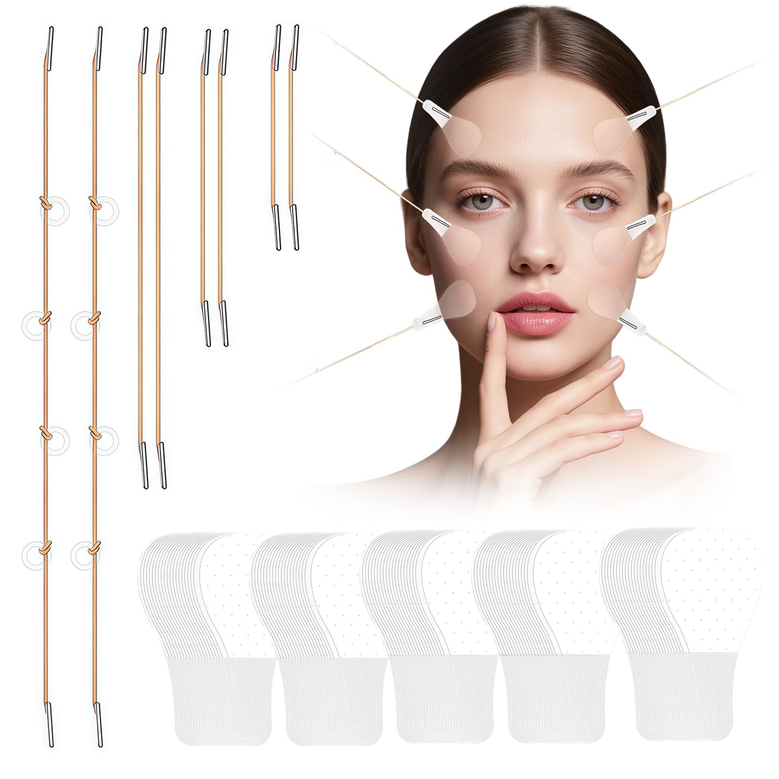 Parches Lifting Facial Invisibles – 80 Parches + 4 Elásticos Ajustables, Efecto V-Line Instantáneo, Rostro Cuello Ojos, Discretos bajo el Maquillaje