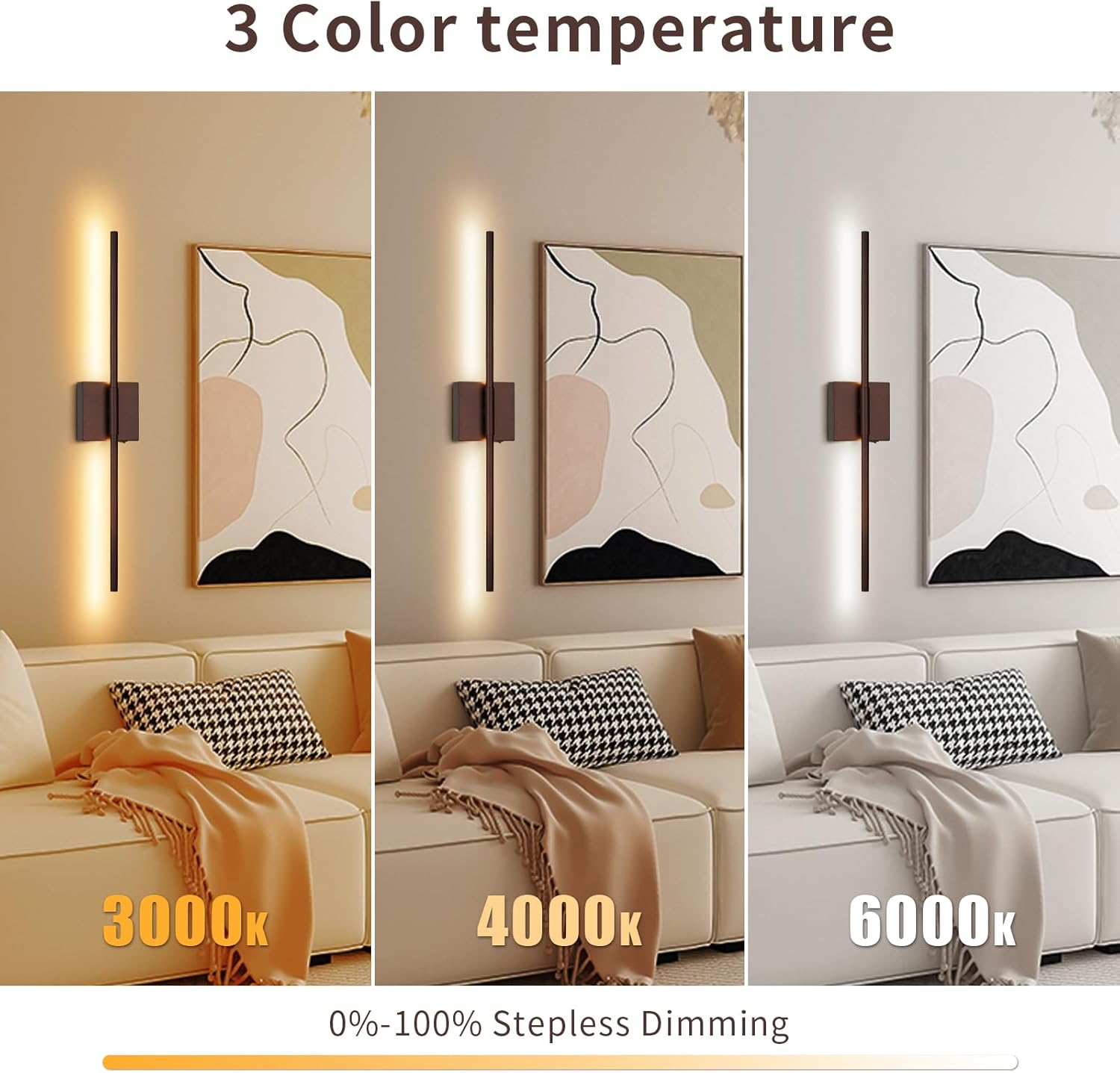 Battery Operated Wall Sconce Set of Two with Remote Control, Rechargeable & Dimmable Wireless, Easy Install Peel and Stick, Timer Function, Linear Wall Lights for Living Room, Bedroom, 28.3 inch (Orb)