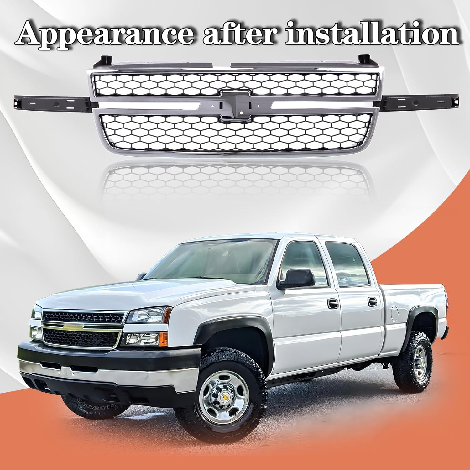 CarPartsDepot Front Grille (w/o Molding Trim) Compatible With 2003-2006 Chevy Silverado 1500 HD 2500 HD 3500 &2007 Classic & Chrome Shell With Black Insert Grill