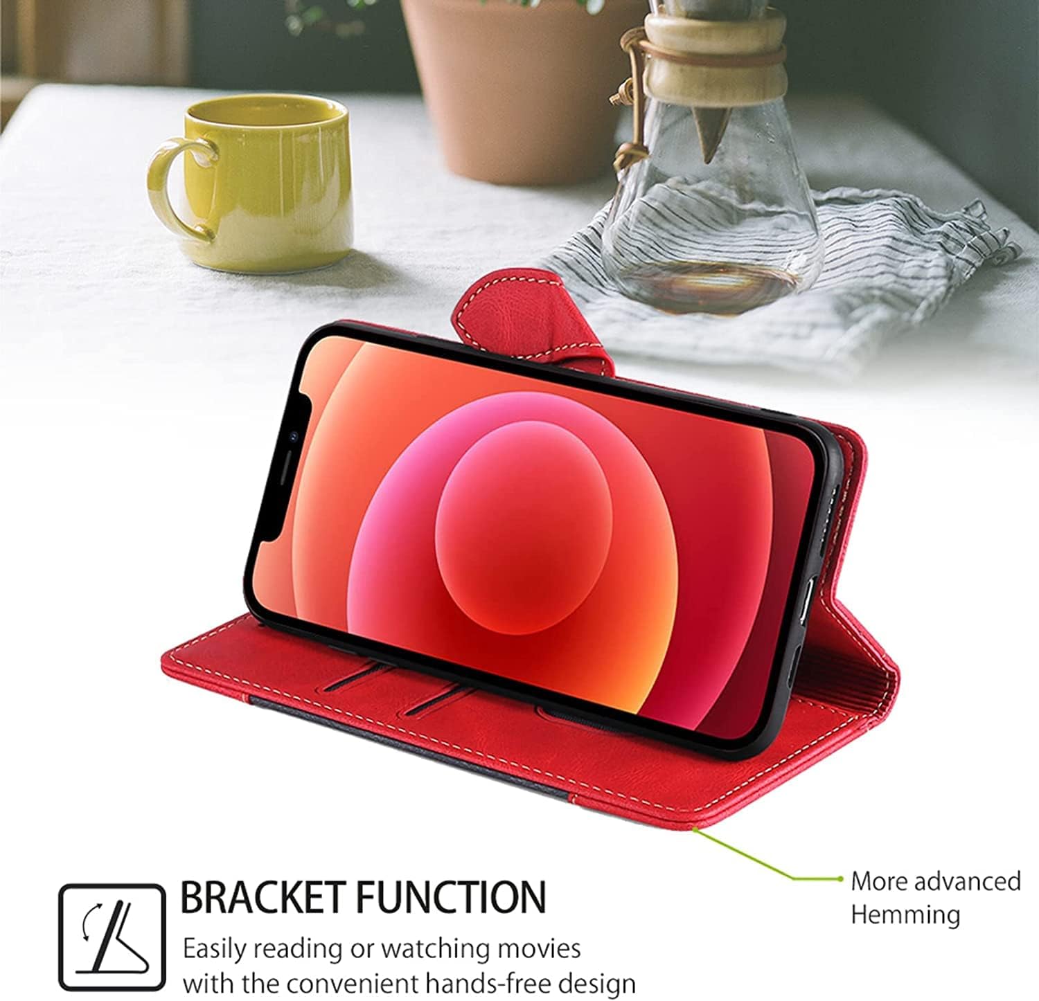 Flip Case for iPhone 14/14 Plus/14 Pro/14 Pro Max with Card Holder, Durable Leather Wallet Stand Phone Cover Magnetic Closure Shockproof TPU Inner Shell (Color : Red, Size : 14)