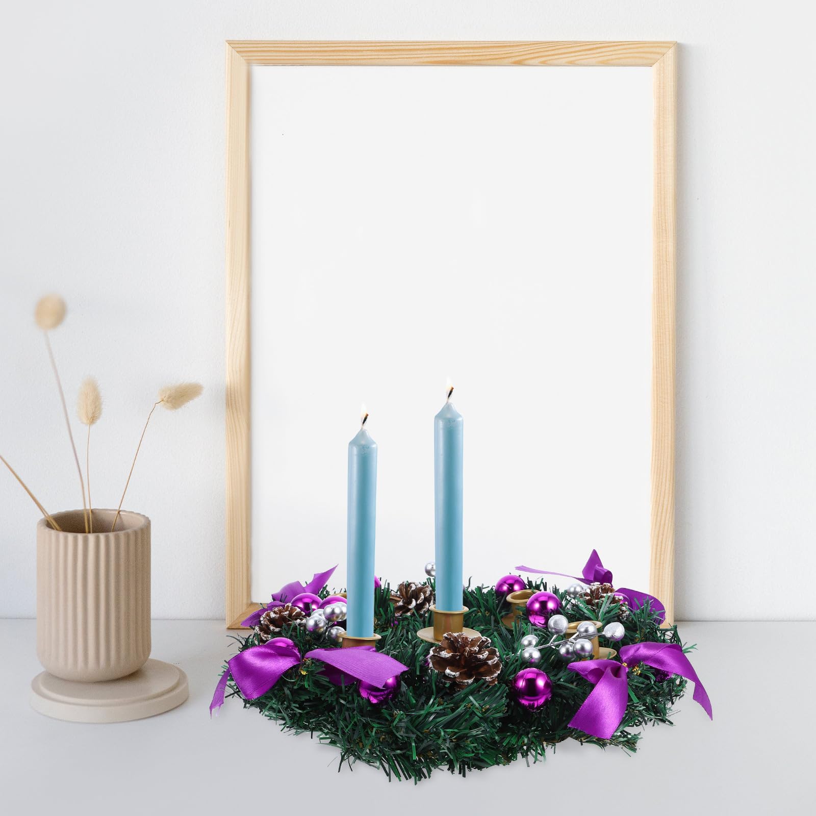 iplusmile Portavelas de Mesa Navideño con Guirnalda de Adviento, Diseño Elegante en Hierro y PVC, Base Estable para Decoración Interior de Navidad y Bodas
