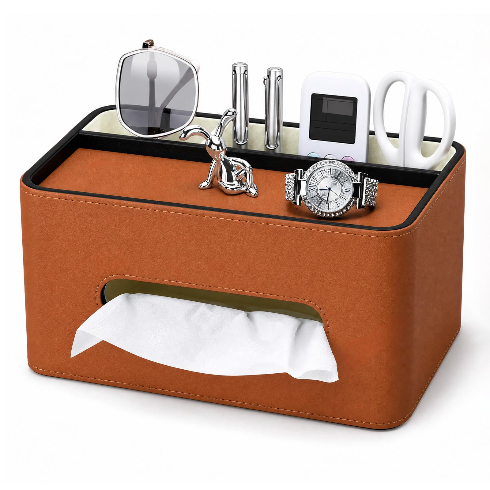 Rechteckige Taschentuchbox aus PU-Leder mit Aufbewahrungs-Organizer