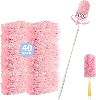 40 Pack Duster Refills Compatible with Flash Dust Magnet,360° Duster Refills Kit with 2 Handles,Effectively Removes Dust,Disposable Fluffy Dusters Magnet Refills for Cleaning Furniture, Office,Blinds