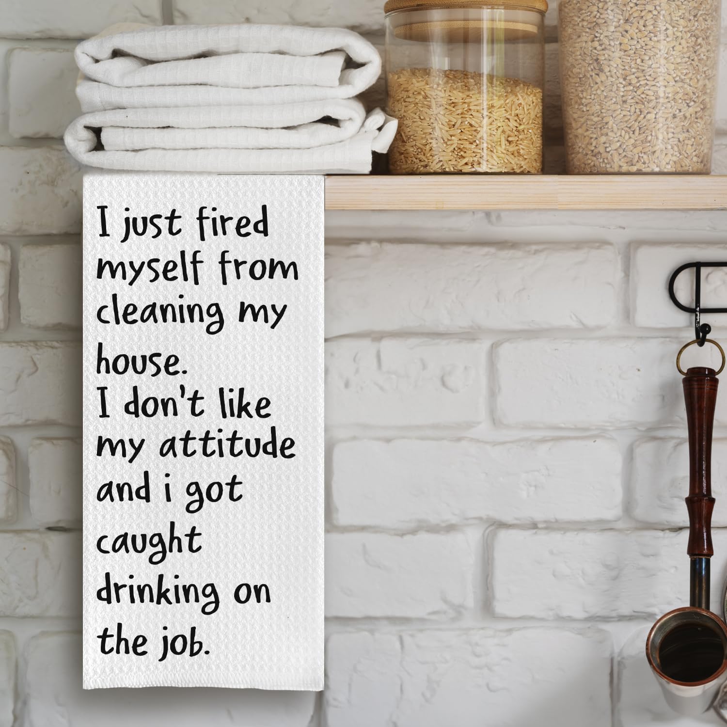 Divertidas toallas de cocina, con texto en inglés "I Just Fired Myself from Cleaning The House", toallas de mano divertidas para cocina, paños de cocina para decoración de baño, 16 x 24