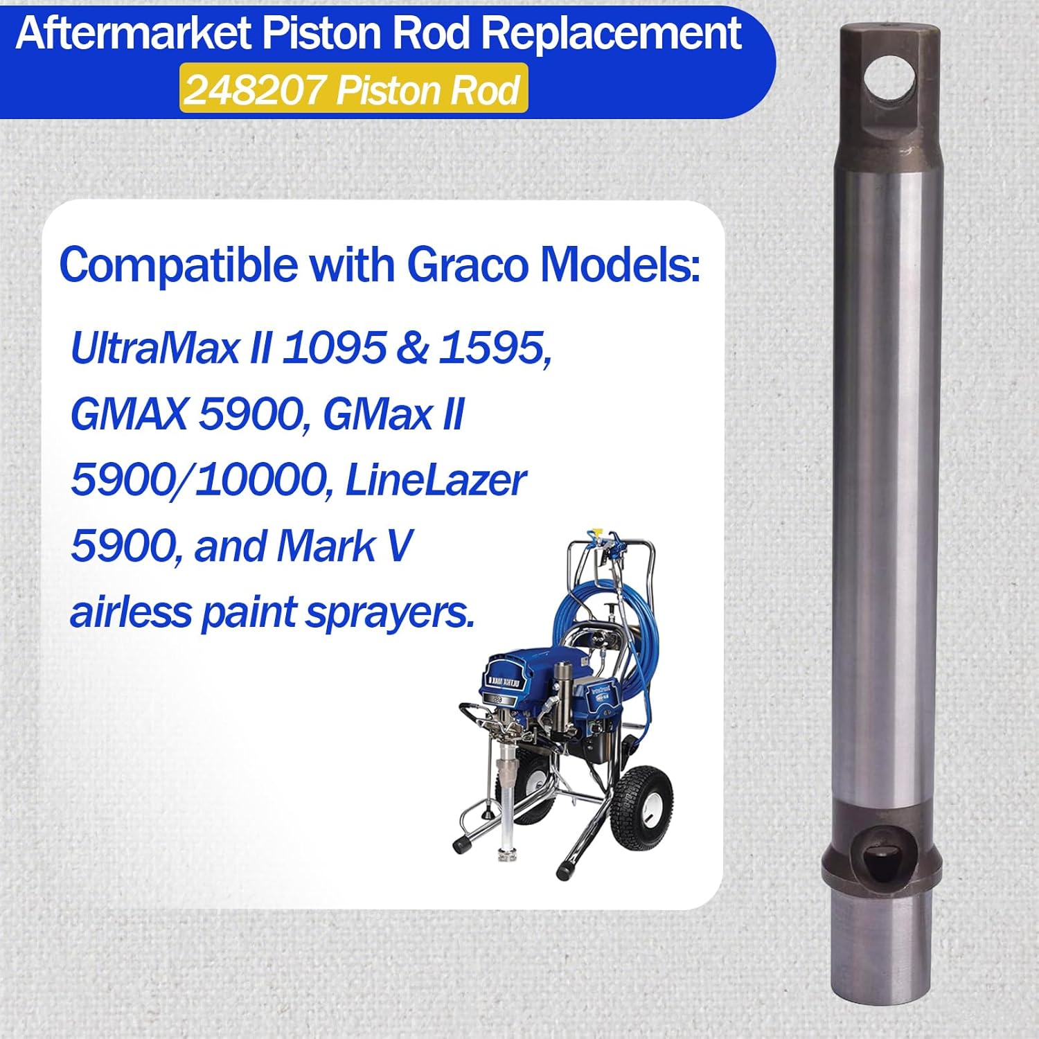 248207 Piston Rod for Graco 5900 1095 1595 Airless Paint Sprayer Pump, Aftermarket Replacement for UltraMax II, GMAX, LineLazer Models 248-207