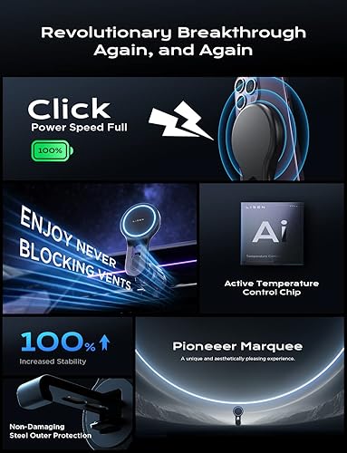 Miniatura 8 de LISEN Cargador de coche MagSafe de 15 W, [más seguro y rápido] Cargador de coche Magsafe, cargador inalámbrico magnético de ventilación, cargador de