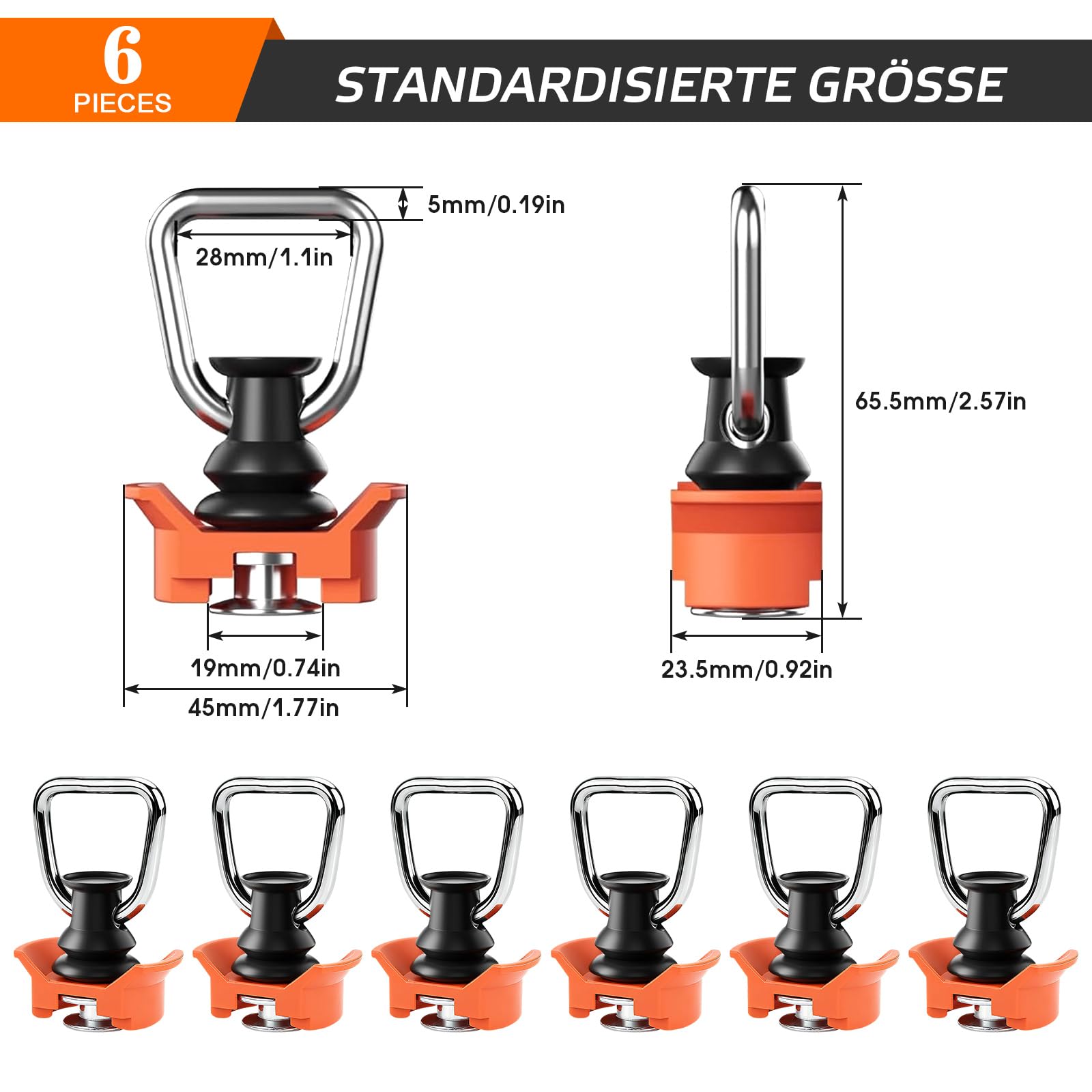 ELNLE Airlineschiene Fitting Ring 6 Stück Airline Schienen Endbeschlag Fittinge für Airlineschiene mit 50 daN/kg, Einfachendbeschlag für Zurrschienen für Sicheres Verzurren Transportieren