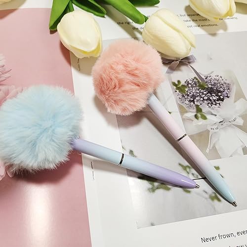 Miniatura 6 de 4 bolígrafos con pompón, lindo bolígrafo esponjoso, bolígrafo de color degradado, accesorio escolar de oficina, regalo para niños y niñas, amarillo,