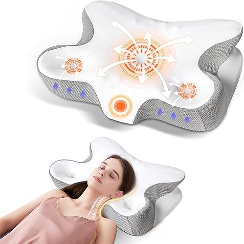 Almohada cervical de espuma viscoelástica para aliviar el dolor, almohada cervical ajustable refrescante para dormir acogedora con funda de almohada