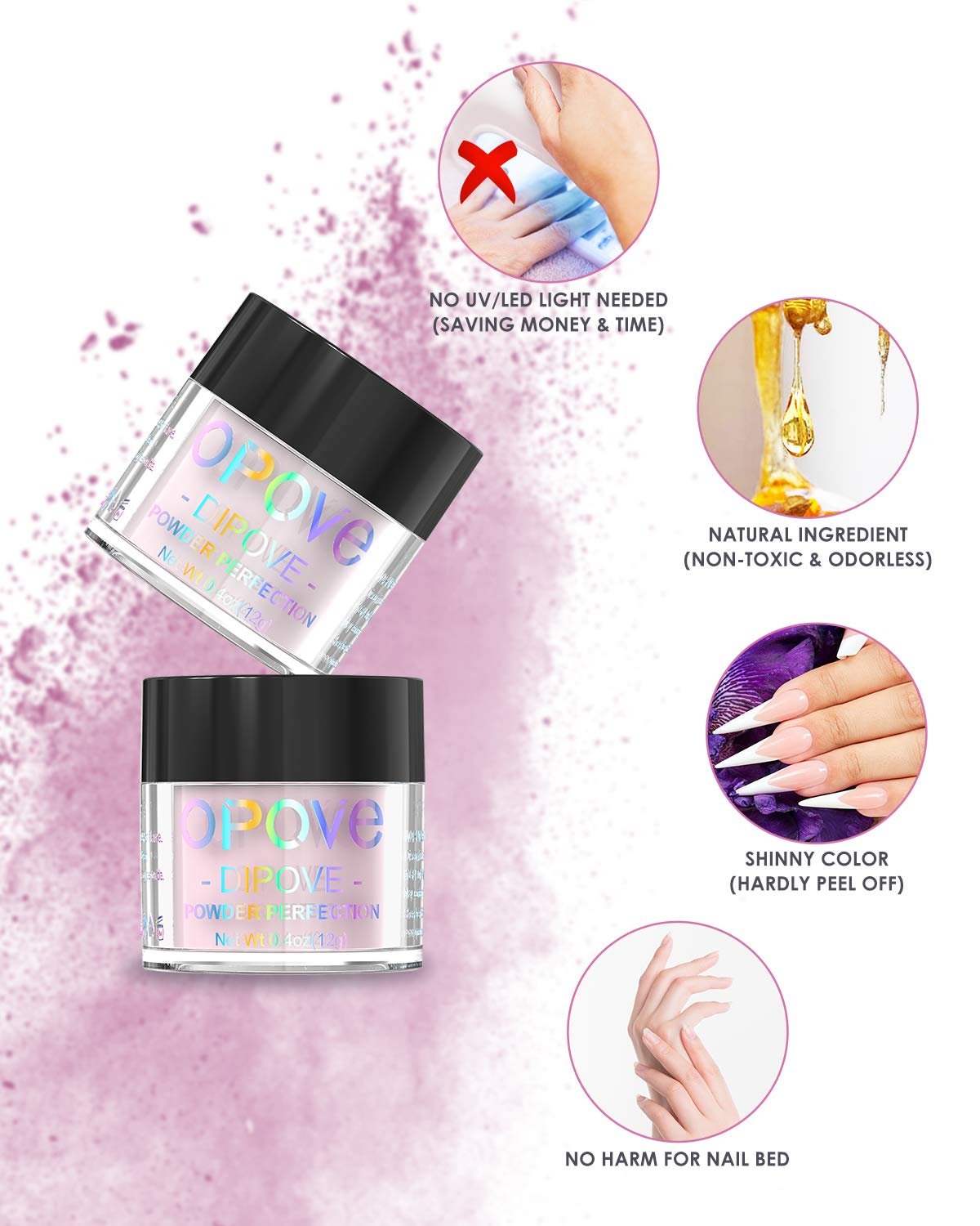 opove Dip Powder Nail Kit, Nail Dipping Powder Starter System French Nail Acrylic Powder Set - 12 Colors