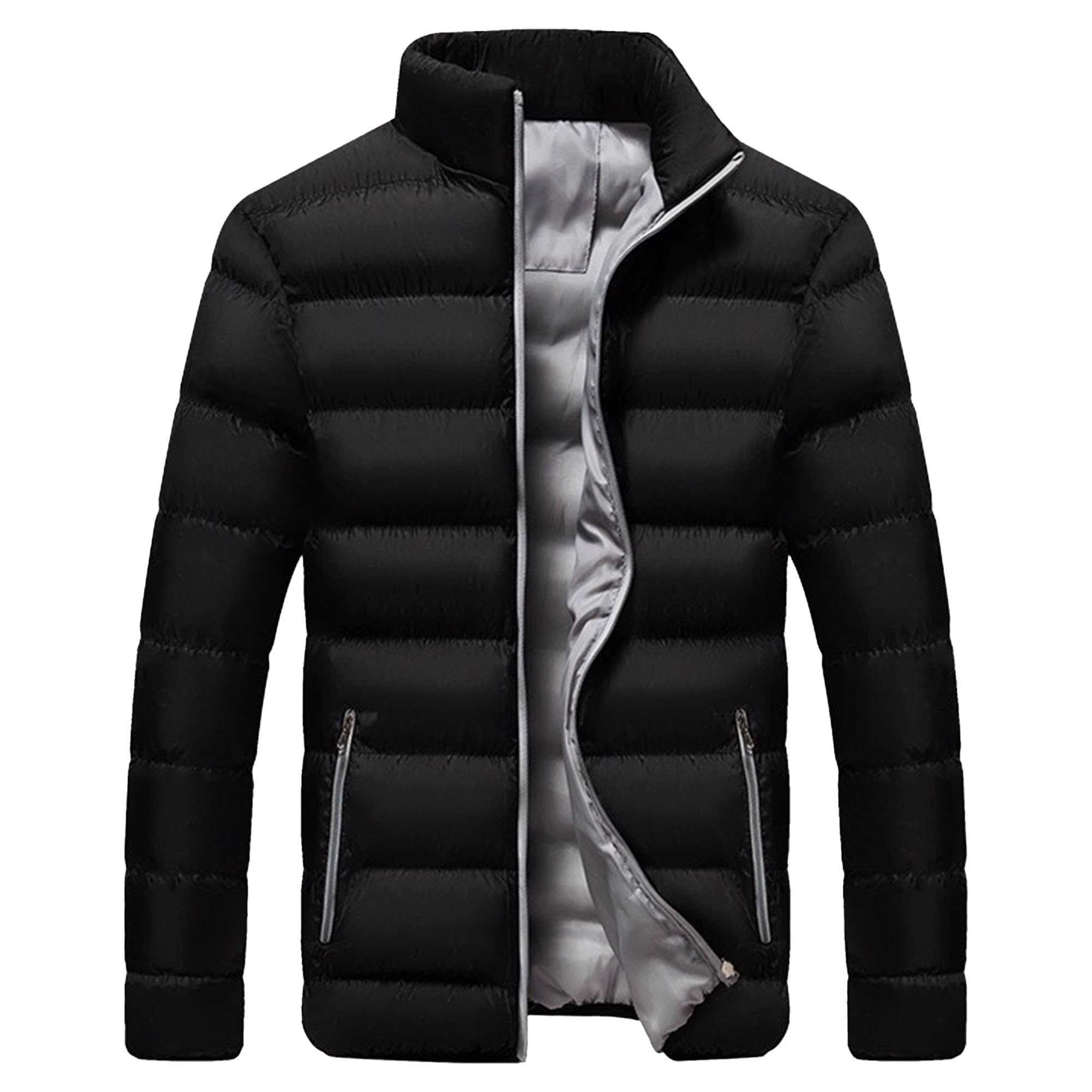 Mens Full Zip Warm Thick Puffer Coats Bubble Quilted Plush Down Jacket Full Zip Packable Padded Coat