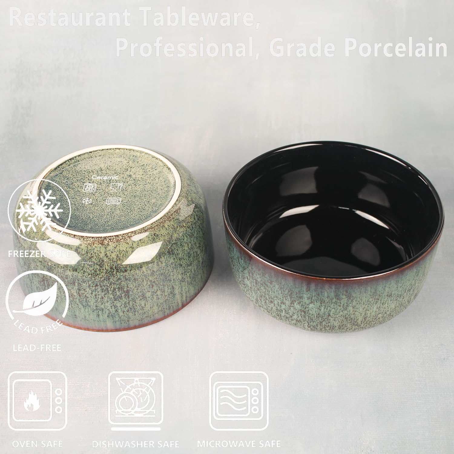 Juego de 6 cuencos de cerámica para cereales de 5.5 pulgadas, porcelana de 20 onzas, para sopa, ensalada, pasta, avena, ramen, juego de 6 tazones para arroz, postre, crema, resistentes a