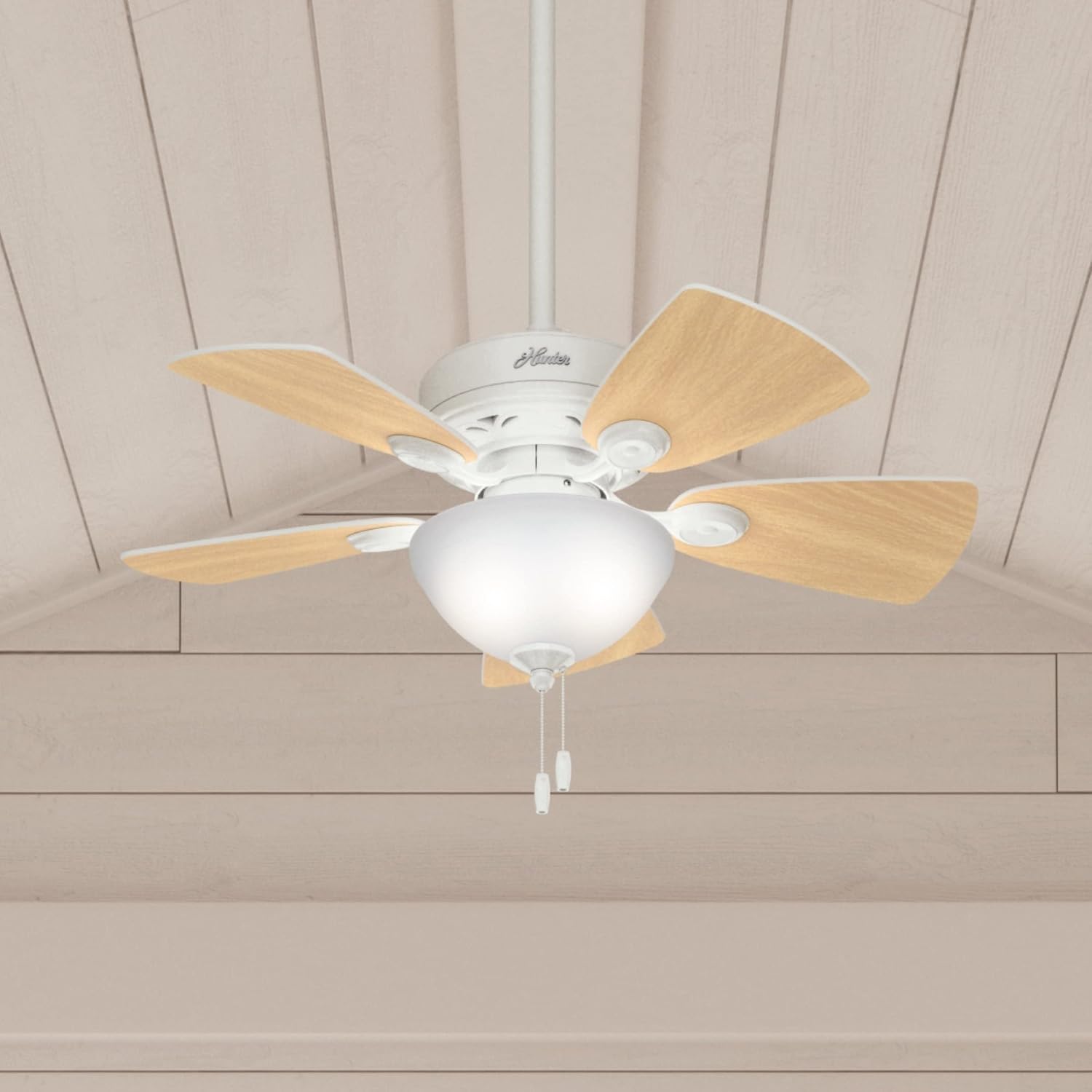 Hunter Fan Company, 52089, 34 inch Watson Snow White Ceiling Fan with LED Light Kit and Pull Chain