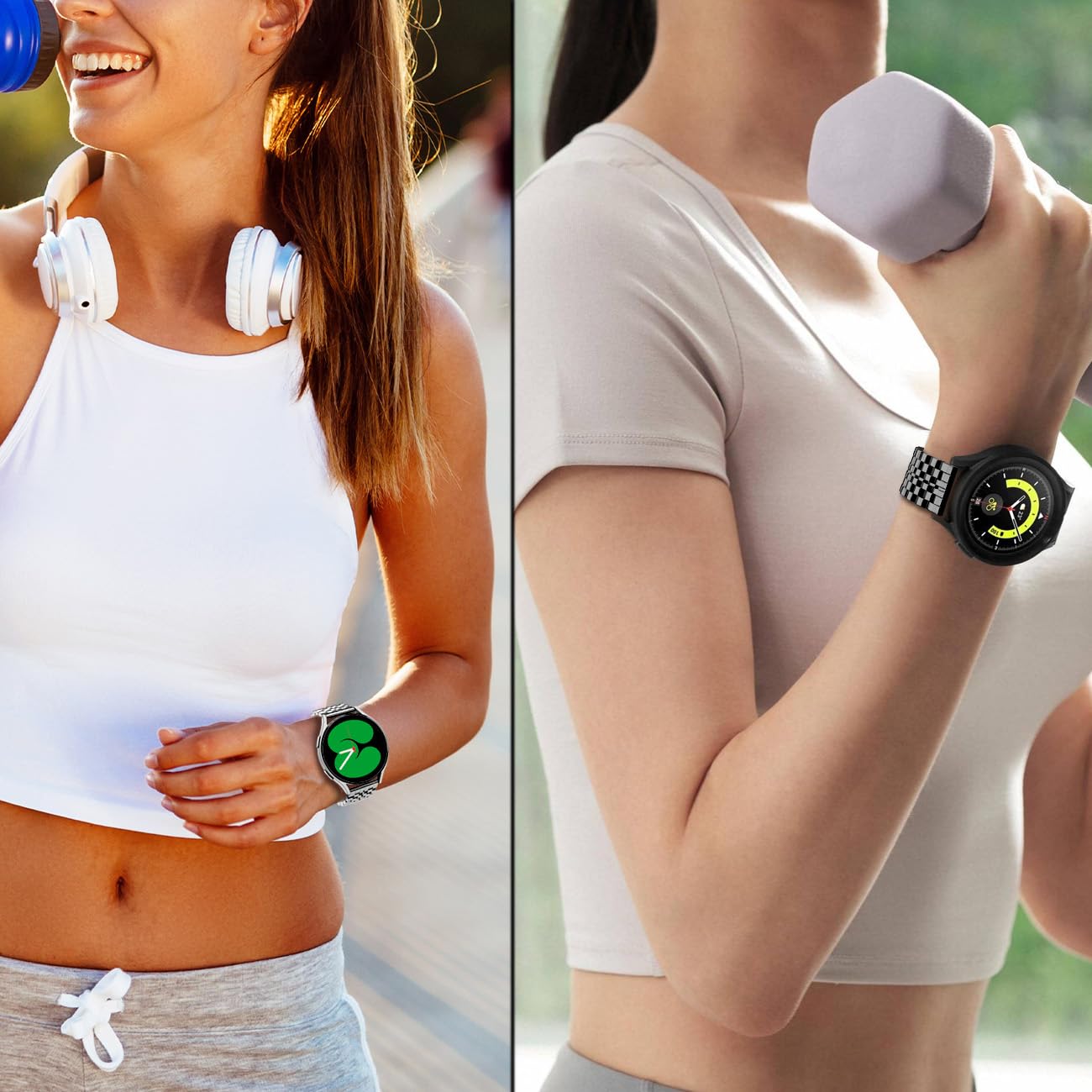 Compatible con Samsung Galaxy Watch 6/5/4 Band/Active 2 correas de 40 mm 44 mm, 4 Classic 46 mm 42 mm/Galaxy 3 de 41 mm, 20 mm, correa de repuesto de metal de acero inoxidable dorado para
