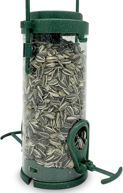 Eco Friendly Bird Feeder Pre-Filled with Sunflower Seeds Included - Green Recycled Plastic Hanging Feeders for Wild Garden Birds - Attracts Finches, Sparrows & many others