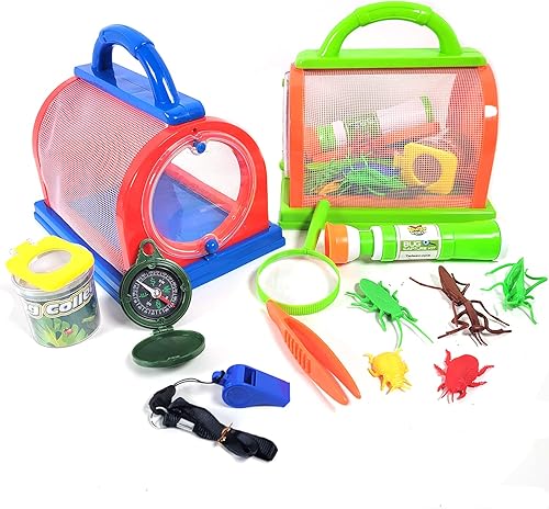Miniatura 1 de Gosu Toys Critter Cage - Atrapa insectos con juego de herramientas, jaula, pinzas, lupa, brújula, silbato, monocular, tarro de lupa (paquete de 2))