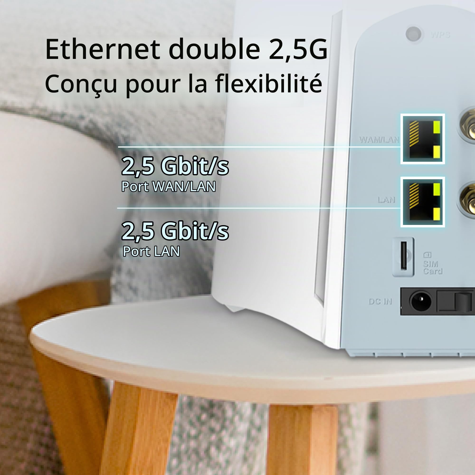 Routeur D-Link G536 WiFi 7 5G avec Emplacement SIM, antennes externes (Double SMA), BE3600, 5G Jusqu’à 4,67 Gbit/s, Deux Ports 2,5 Gigabit, basculement WAN Auto, Compatible Mesh