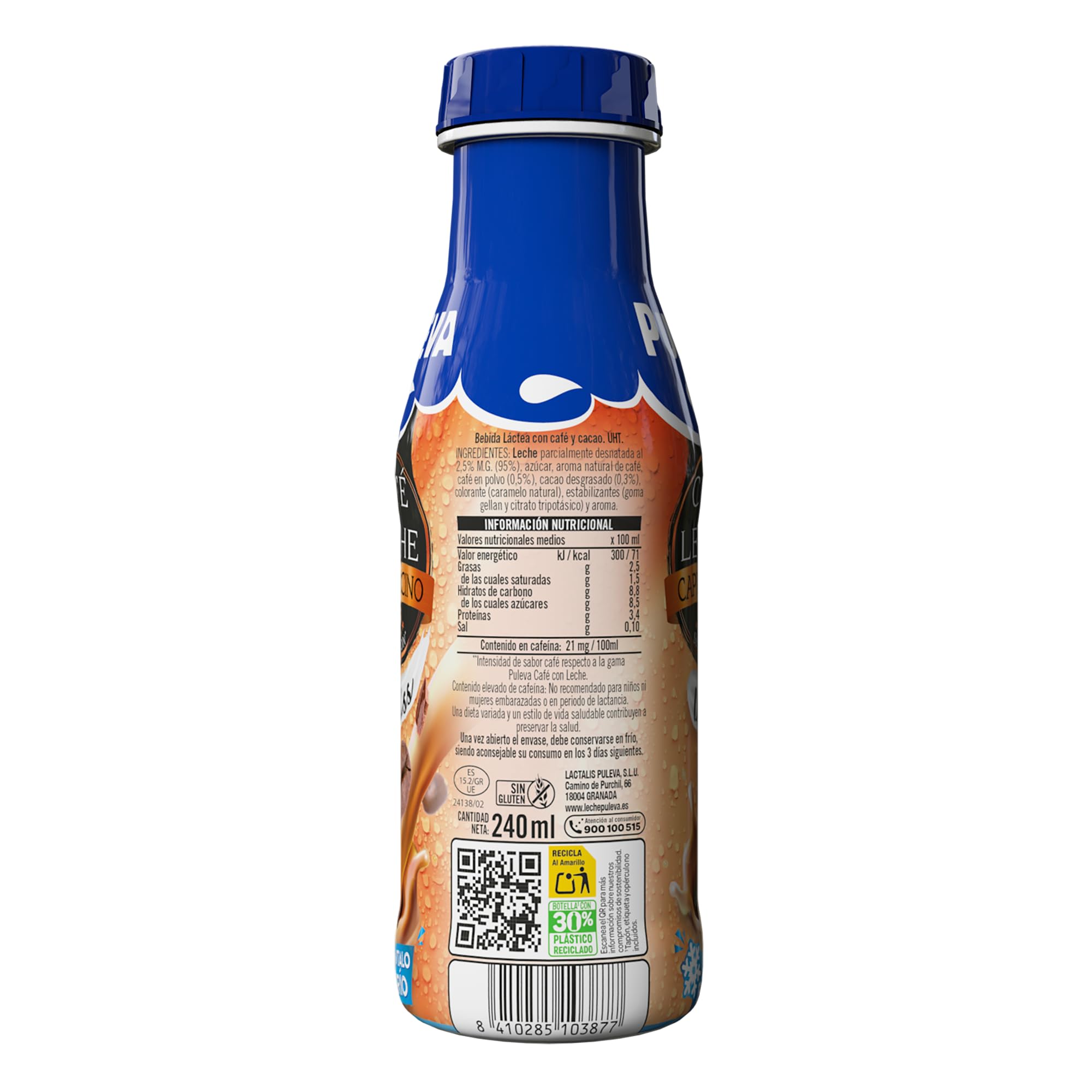 Puleva Café con Leche, Capuccino Deliss, Café Preparado para llevar, Sin Gluten - Pack 12x240ml