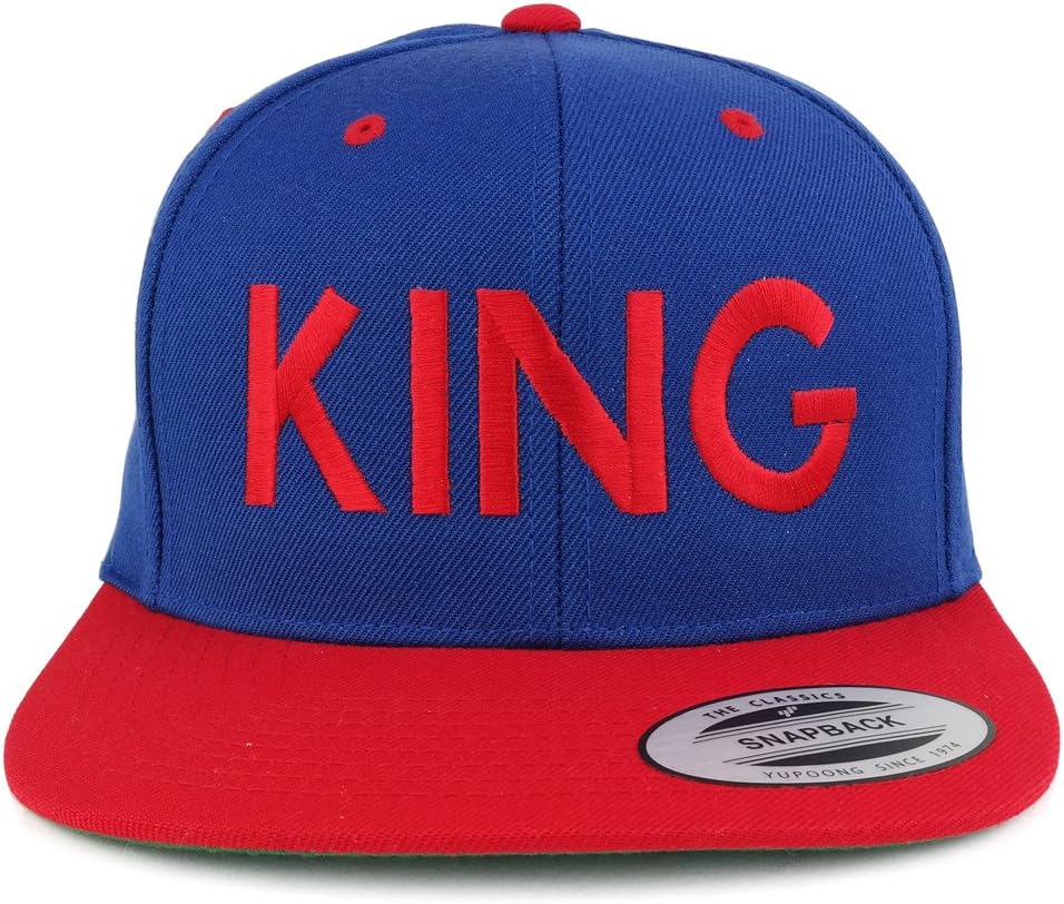 Trendy Apparel Shop King Two Tone Embroidered Flat Bill Snapback Cap